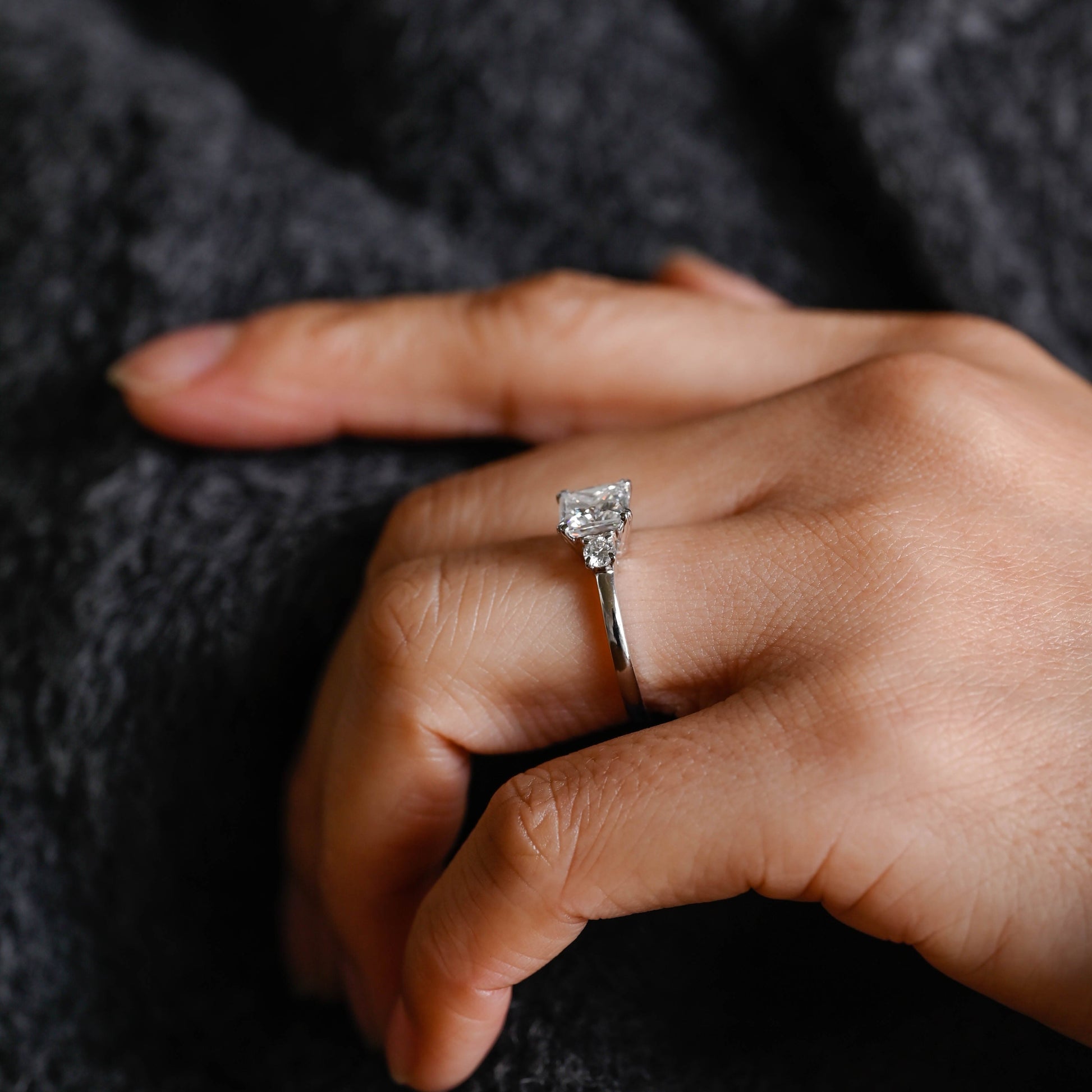 SquareJewelry princess cut moissanite engagement ring Solid Gold Radiant Moissanite Engagement Ring, Marquise Accents