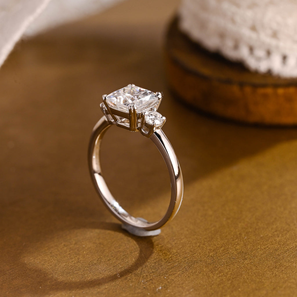 SquareJewelry princess cut moissanite engagement ring Solid Gold Radiant Moissanite Engagement Ring, Marquise Accents