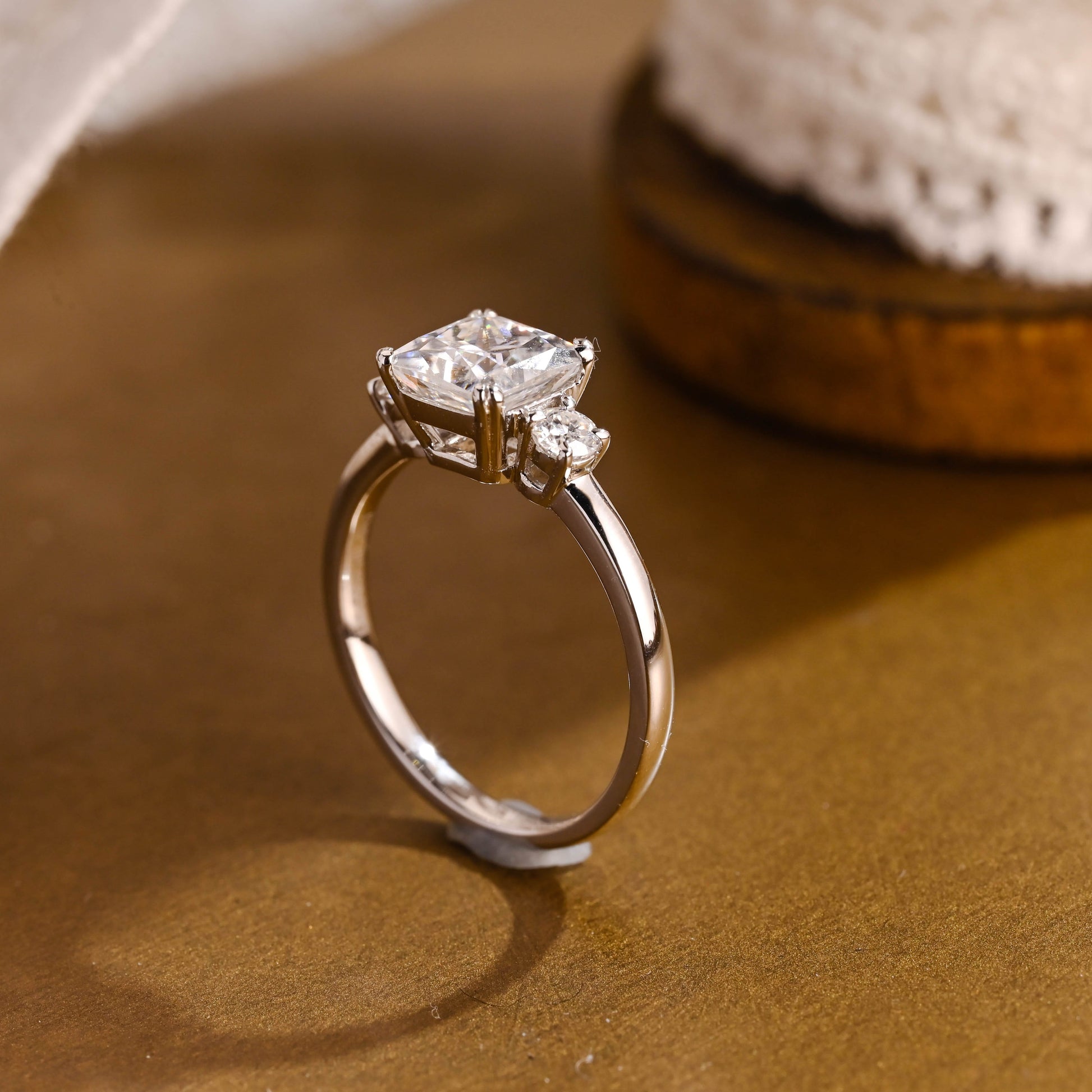 SquareJewelry princess cut moissanite engagement ring Solid Gold Radiant Moissanite Engagement Ring, Marquise Accents