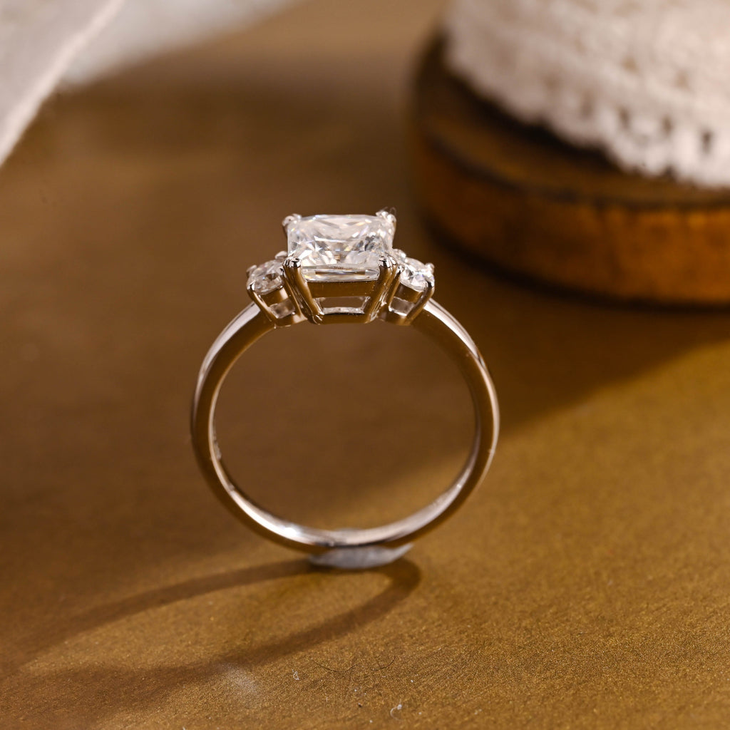 SquareJewelry princess cut moissanite engagement ring Solid Gold Radiant Moissanite Engagement Ring, Marquise Accents