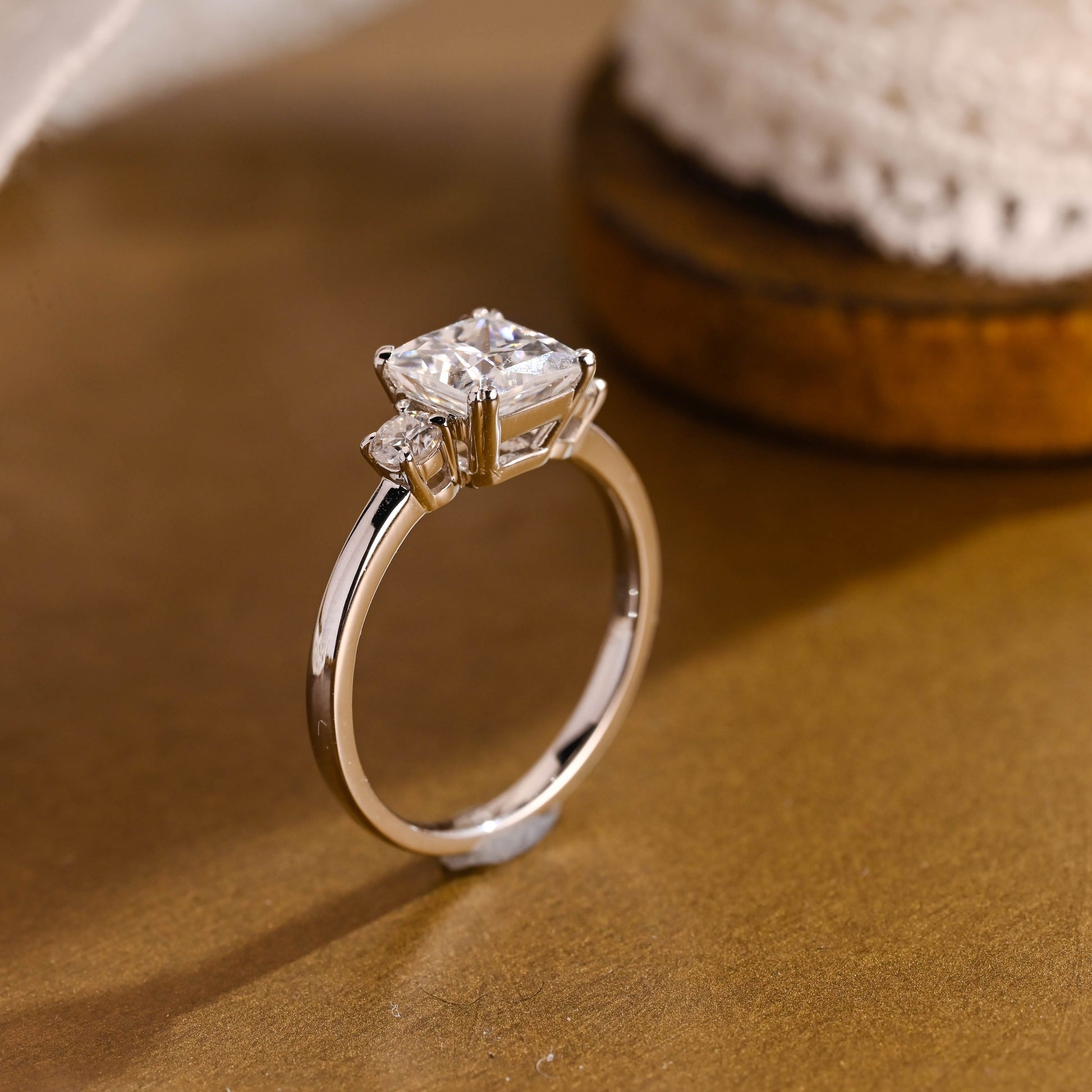 SquareJewelry princess cut moissanite engagement ring Solid Gold Radiant Moissanite Engagement Ring, Marquise Accents