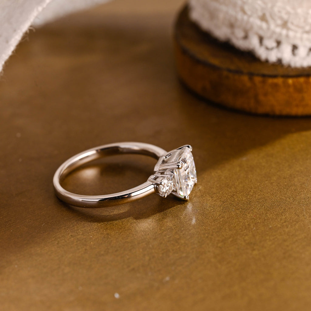 SquareJewelry princess cut moissanite engagement ring Solid Gold Radiant Moissanite Engagement Ring, Marquise Accents