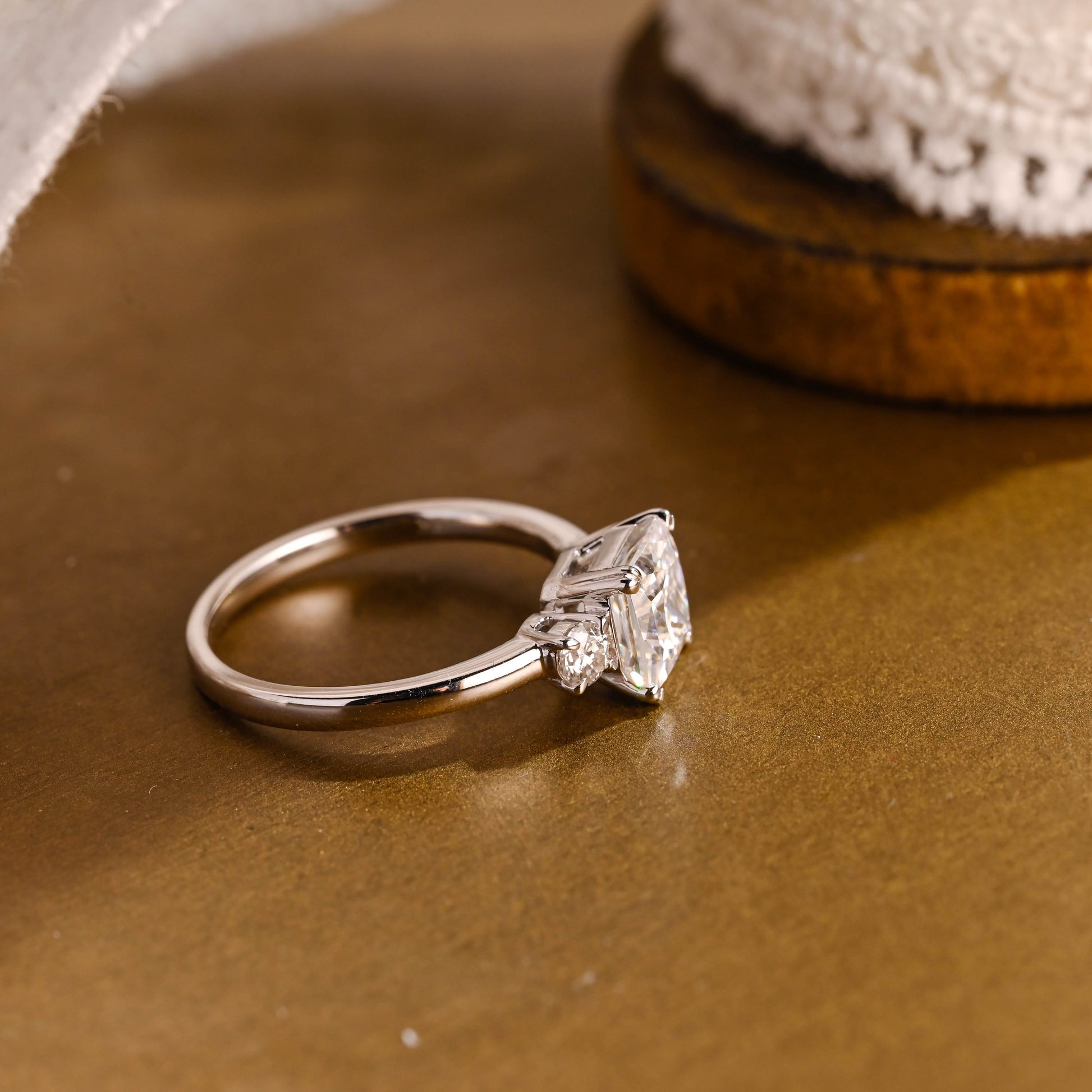 SquareJewelry princess cut moissanite engagement ring Solid Gold Radiant Moissanite Engagement Ring, Marquise Accents