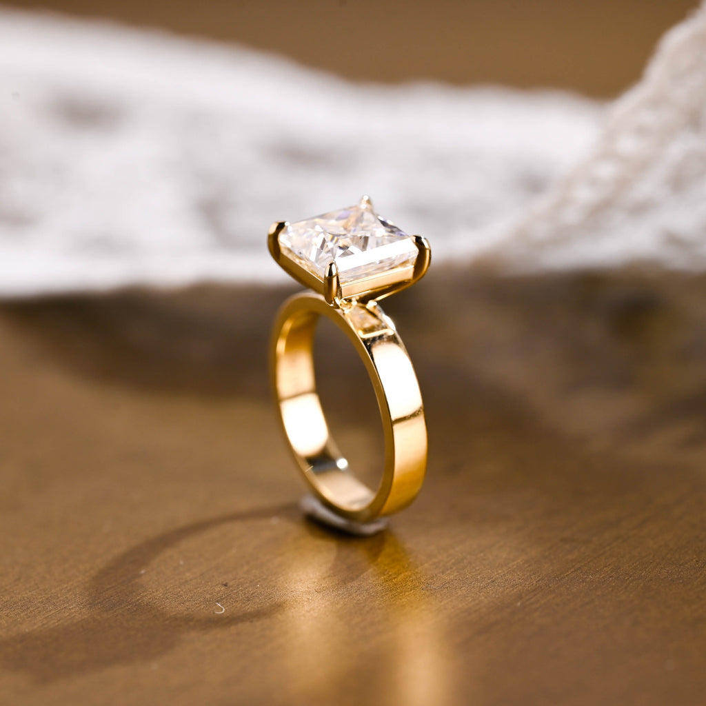 SquareJewelry princess cut moissanite engagement ring Solid Gold Solitaire Princess Cut Moissanite Engagement Ring