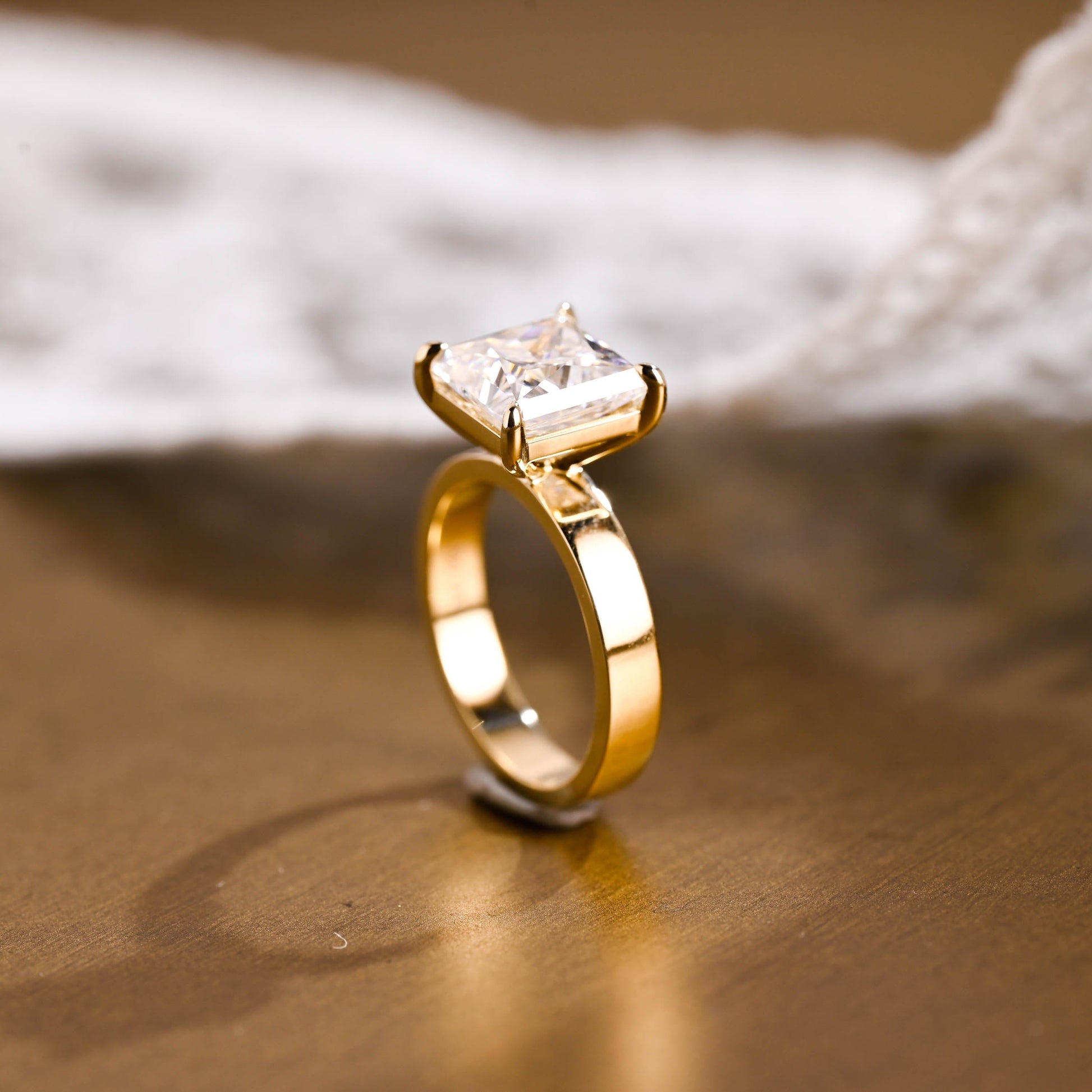 SquareJewelry princess cut moissanite engagement ring Solid Gold Solitaire Princess Cut Moissanite Engagement Ring