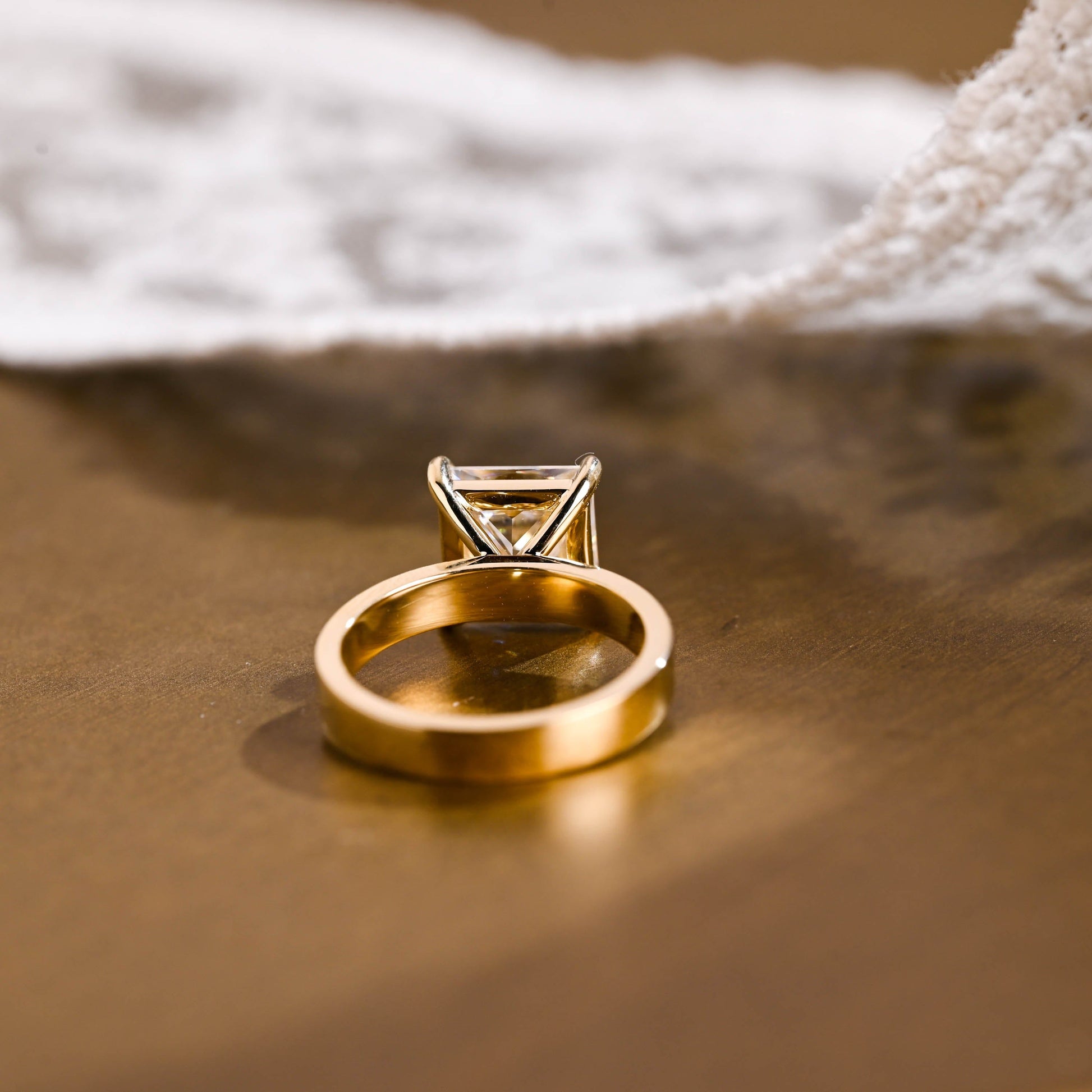 SquareJewelry princess cut moissanite engagement ring Solid Gold Solitaire Princess Cut Moissanite Engagement Ring
