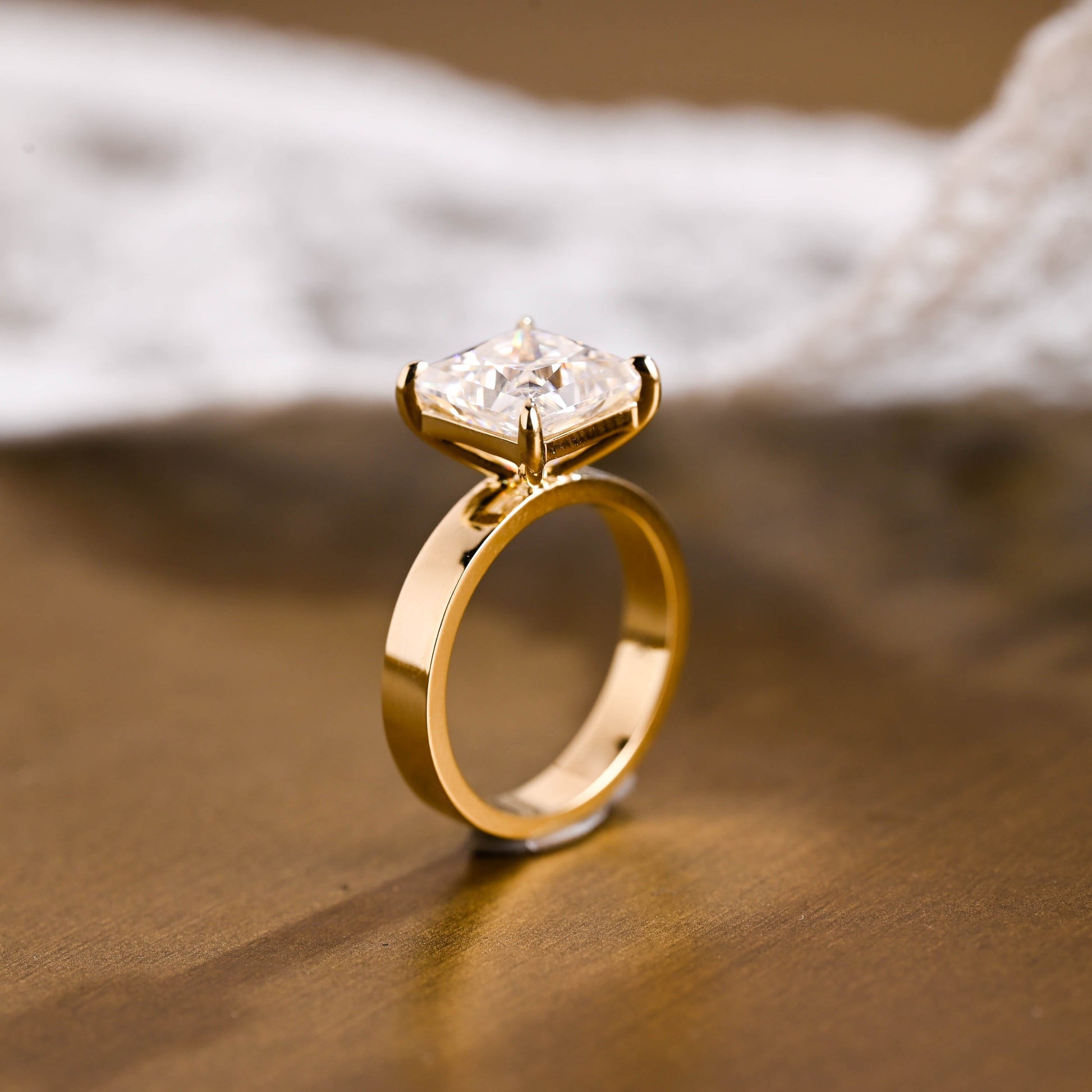SquareJewelry princess cut moissanite engagement ring Solid Gold Solitaire Princess Cut Moissanite Engagement Ring