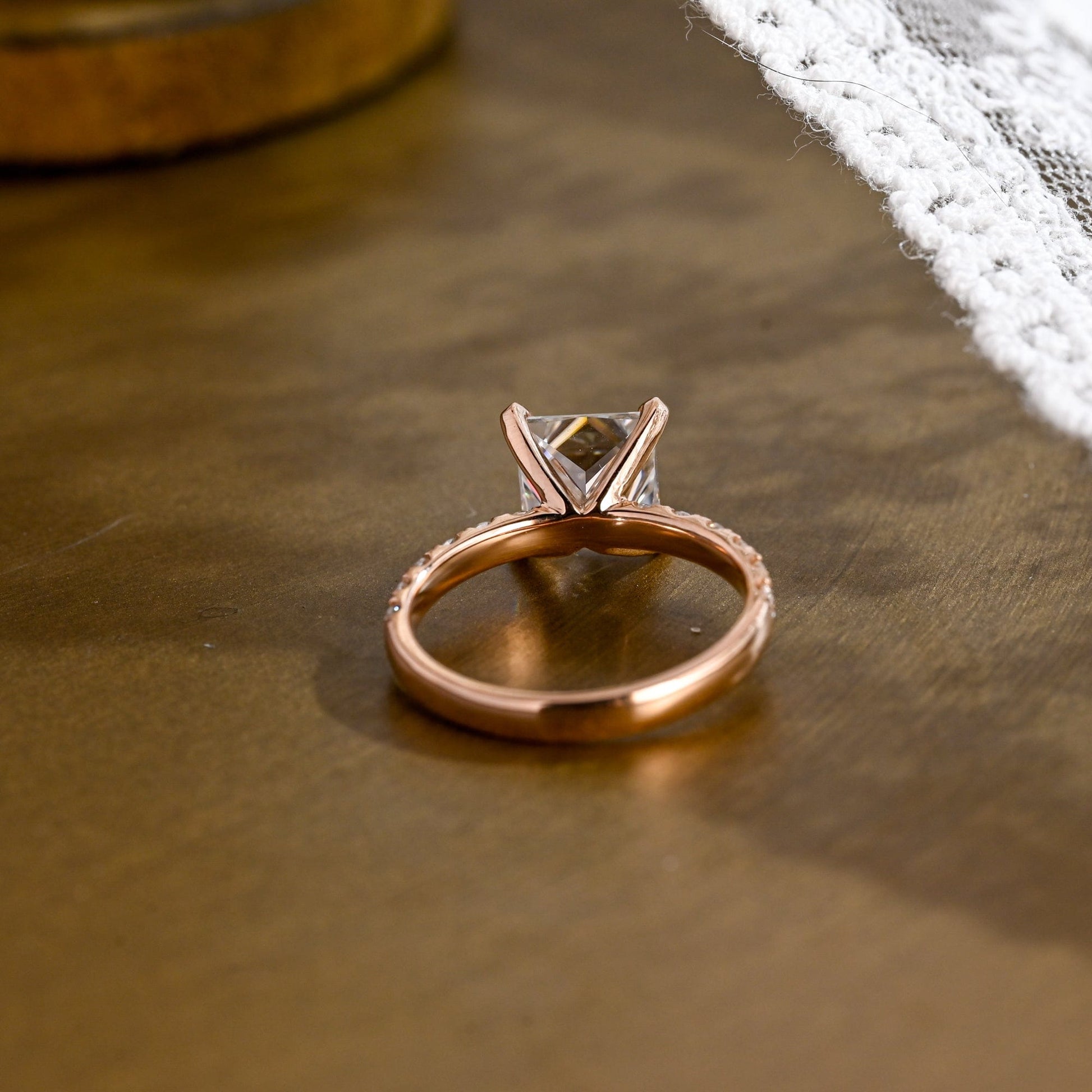 SquareJewelry princess cut moissanite engagement ring Solid Gold Thick Band Pave Princess Cut Moissanite Engagement Ring