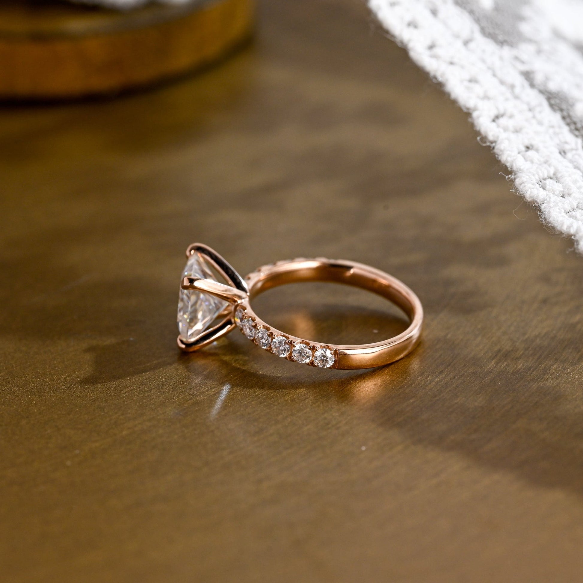 SquareJewelry princess cut moissanite engagement ring Solid Gold Thick Band Pave Princess Cut Moissanite Engagement Ring