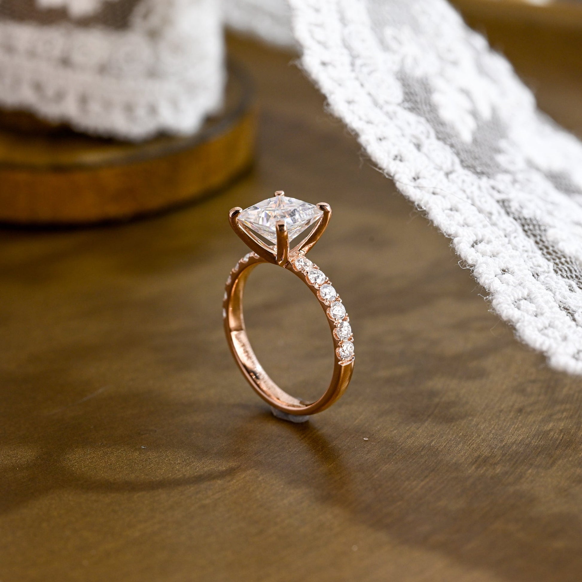 SquareJewelry princess cut moissanite engagement ring Solid Gold Thick Band Pave Princess Cut Moissanite Engagement Ring