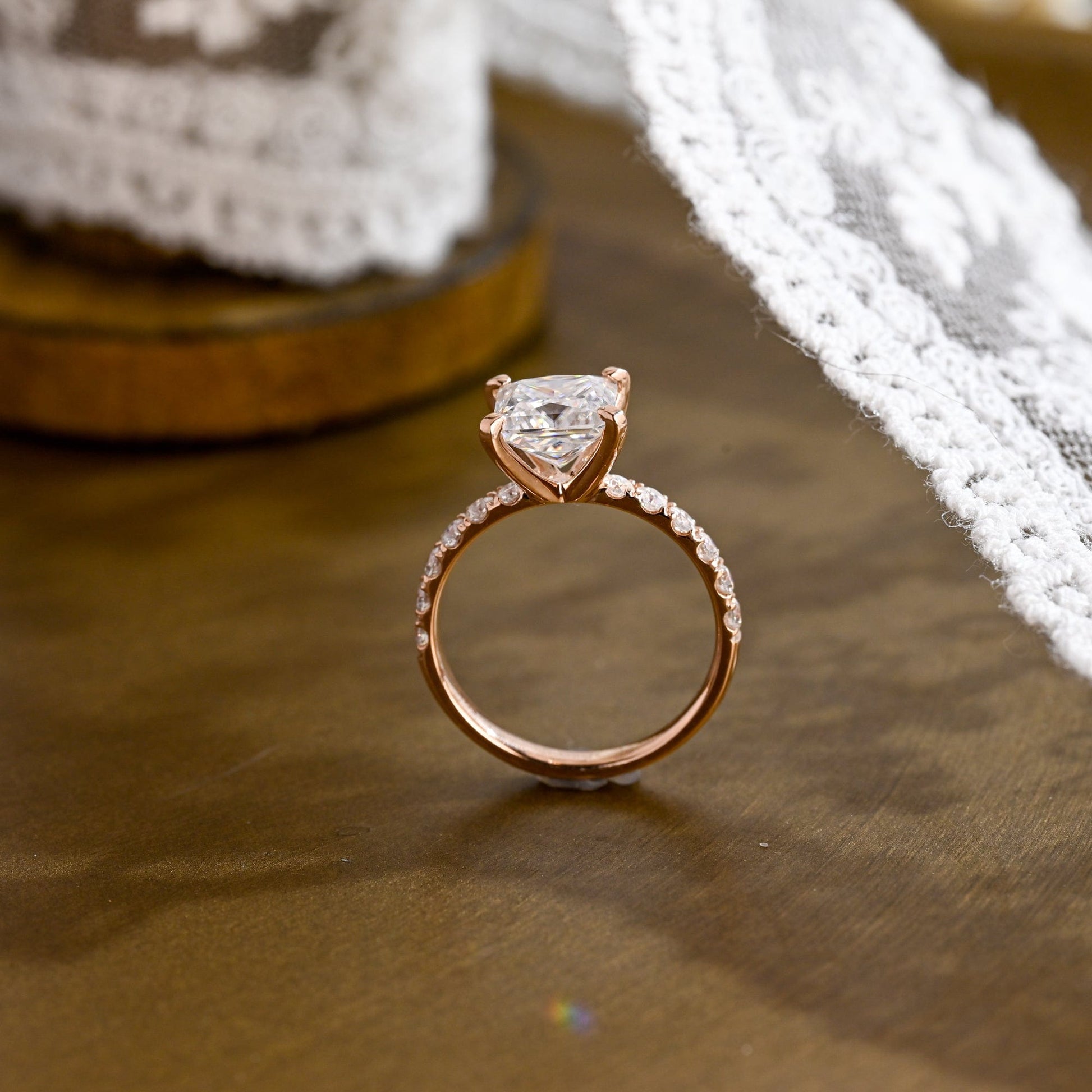 SquareJewelry princess cut moissanite engagement ring Solid Gold Thick Band Pave Princess Cut Moissanite Engagement Ring