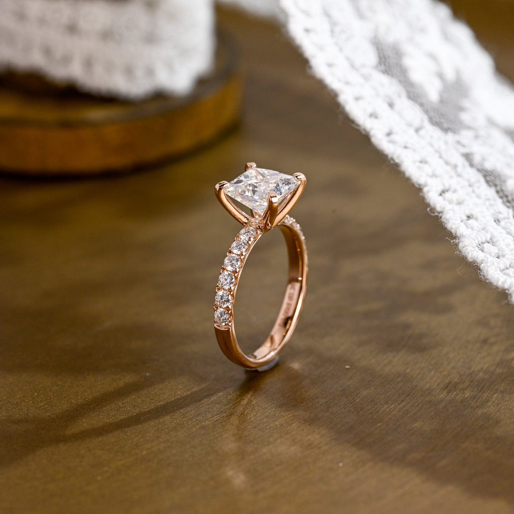SquareJewelry princess cut moissanite engagement ring Solid Gold Thick Band Pave Princess Cut Moissanite Engagement Ring
