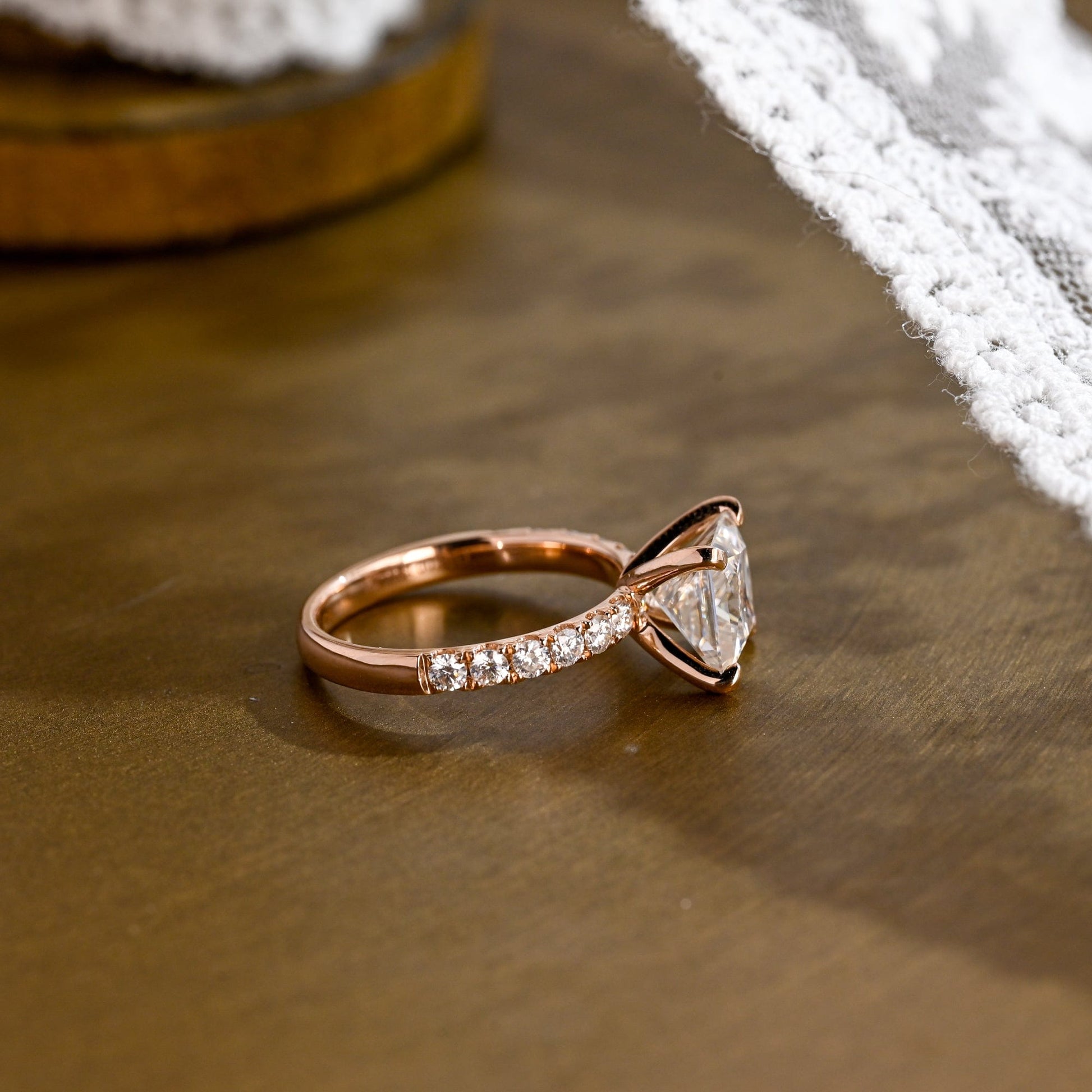 SquareJewelry princess cut moissanite engagement ring Solid Gold Thick Band Pave Princess Cut Moissanite Engagement Ring