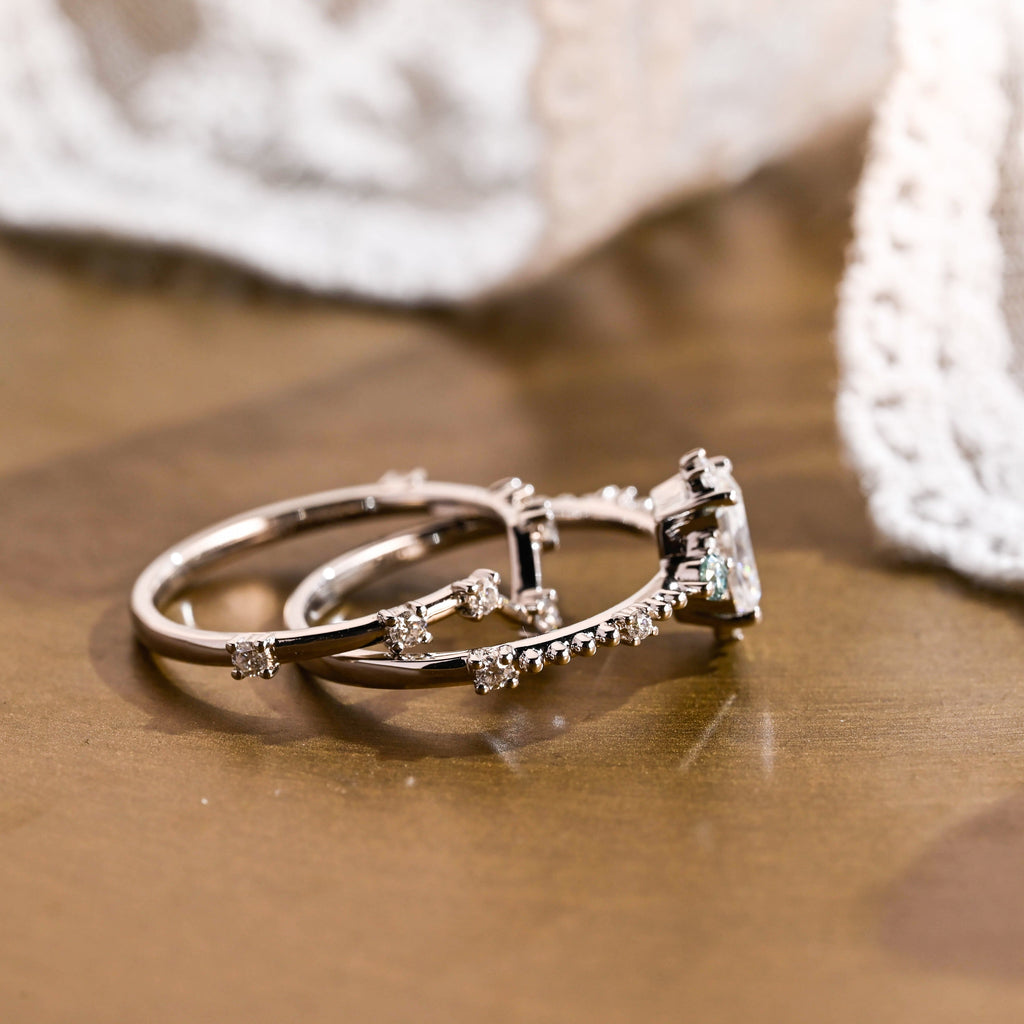 SquareJewelry Radiant Cut Bridal Set Solid Gold Radiant Cut Moissanite Engagement Ring And Curved Band Wedding Ring Set