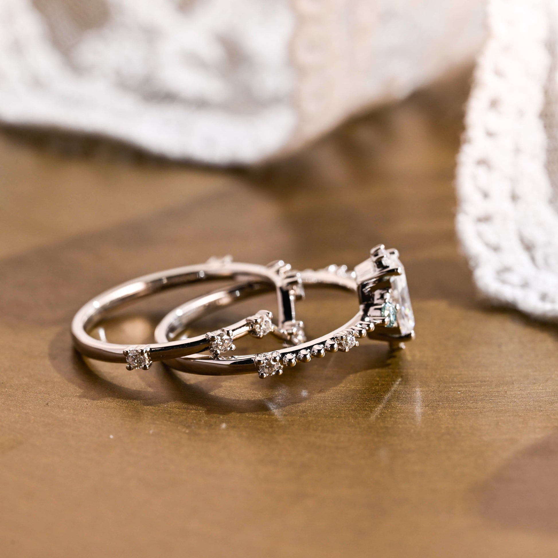 SquareJewelry Radiant Cut Bridal Set Solid Gold Radiant Cut Moissanite Engagement Ring And Curved Band Wedding Ring Set
