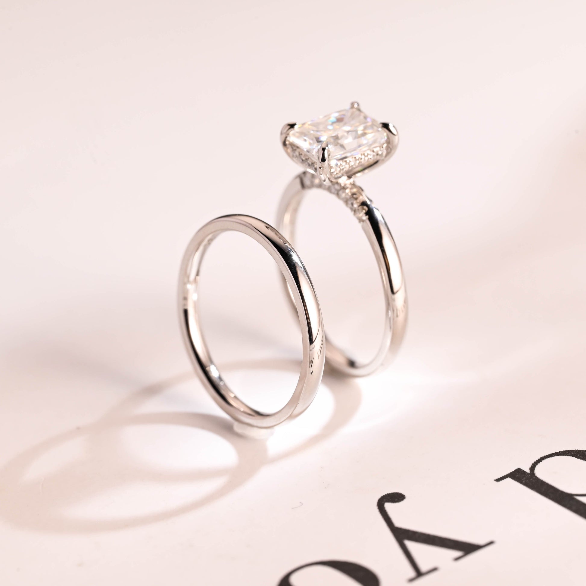 SquareJewelry Radiant Cut Bridal Set Solid Gold Radiant Cut Moissanite Wedding Ring Set