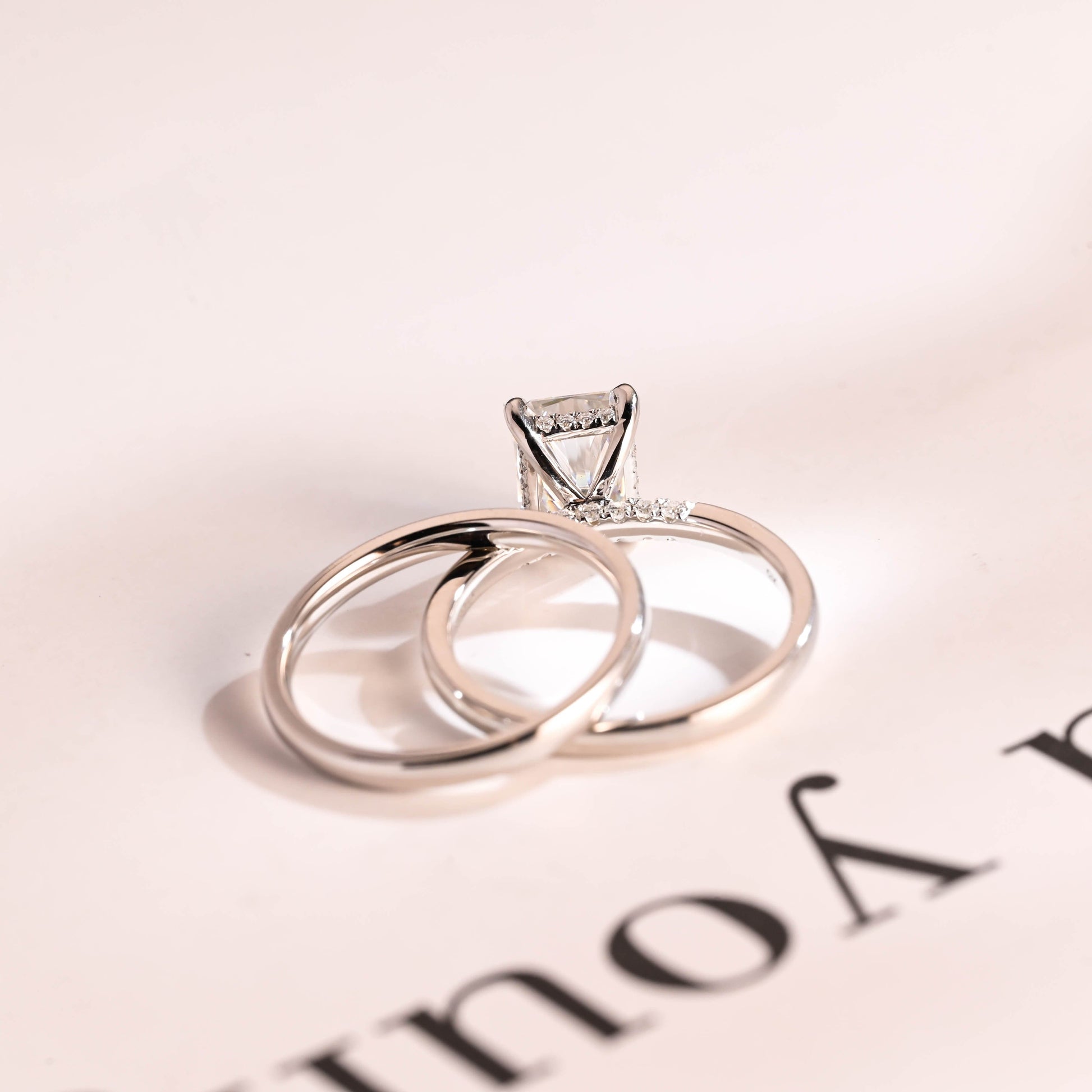 SquareJewelry Radiant Cut Bridal Set Solid Gold Radiant Cut Moissanite Wedding Ring Set
