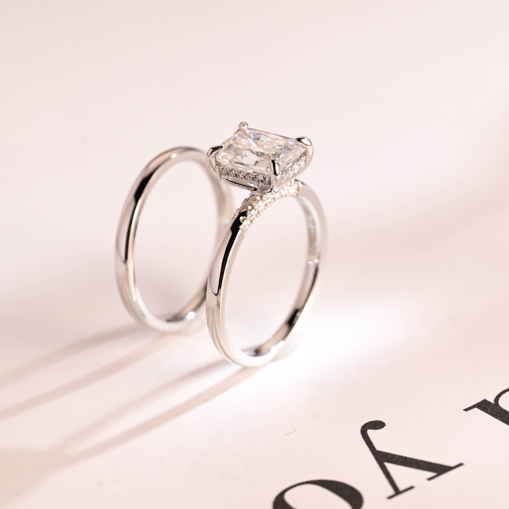 SquareJewelry Radiant Cut Bridal Set Solid Gold Radiant Cut Moissanite Wedding Ring Set