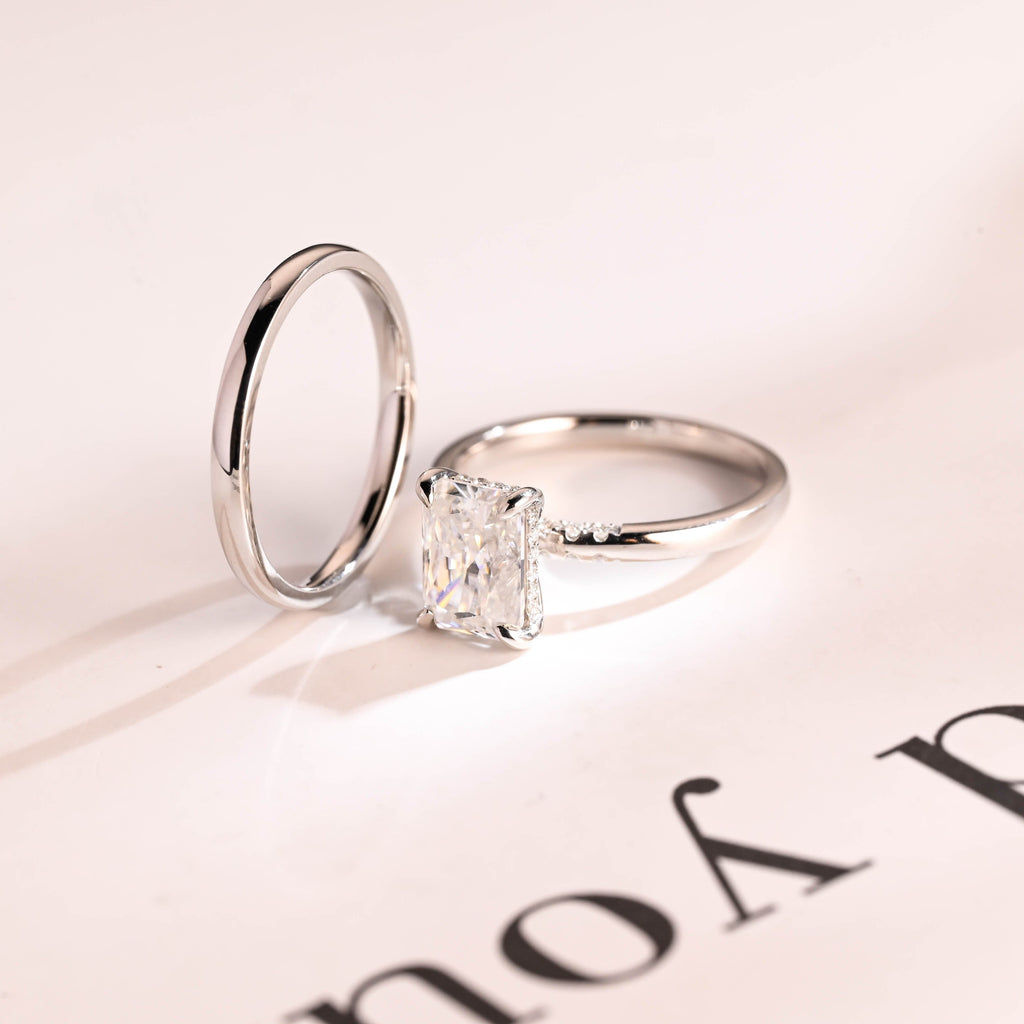 SquareJewelry Radiant Cut Bridal Set Solid Gold Radiant Cut Moissanite Wedding Ring Set