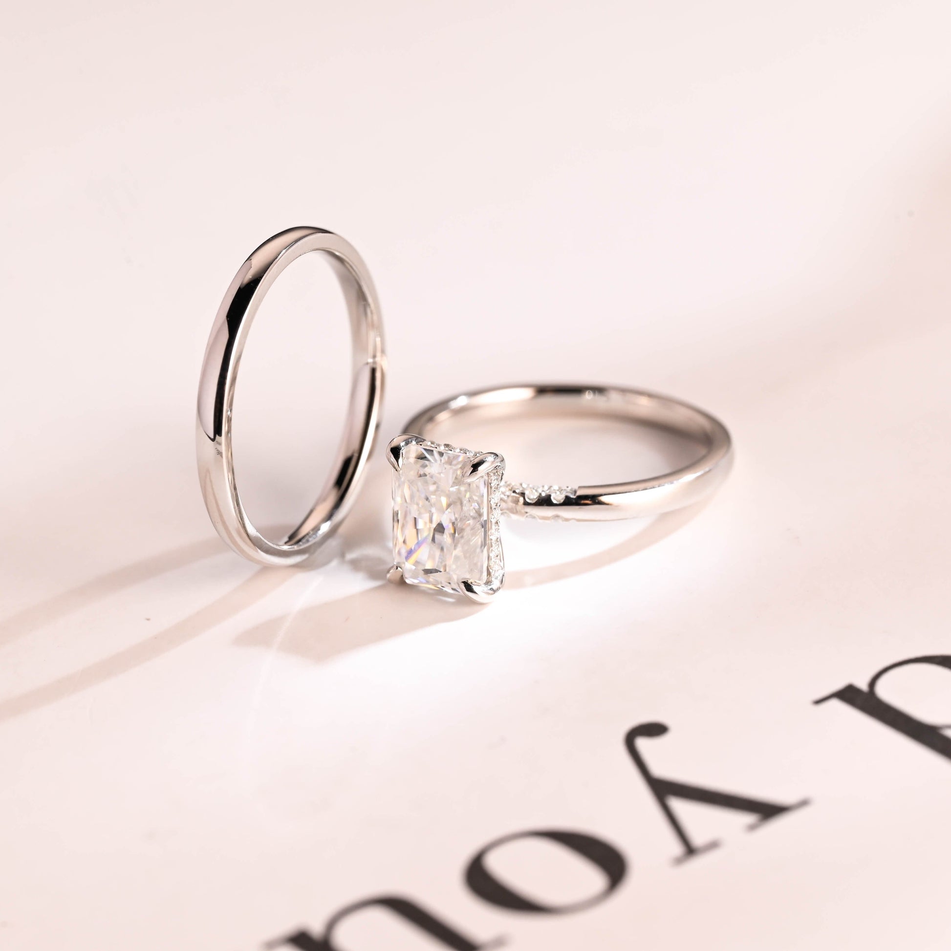 SquareJewelry Radiant Cut Bridal Set Solid Gold Radiant Cut Moissanite Wedding Ring Set