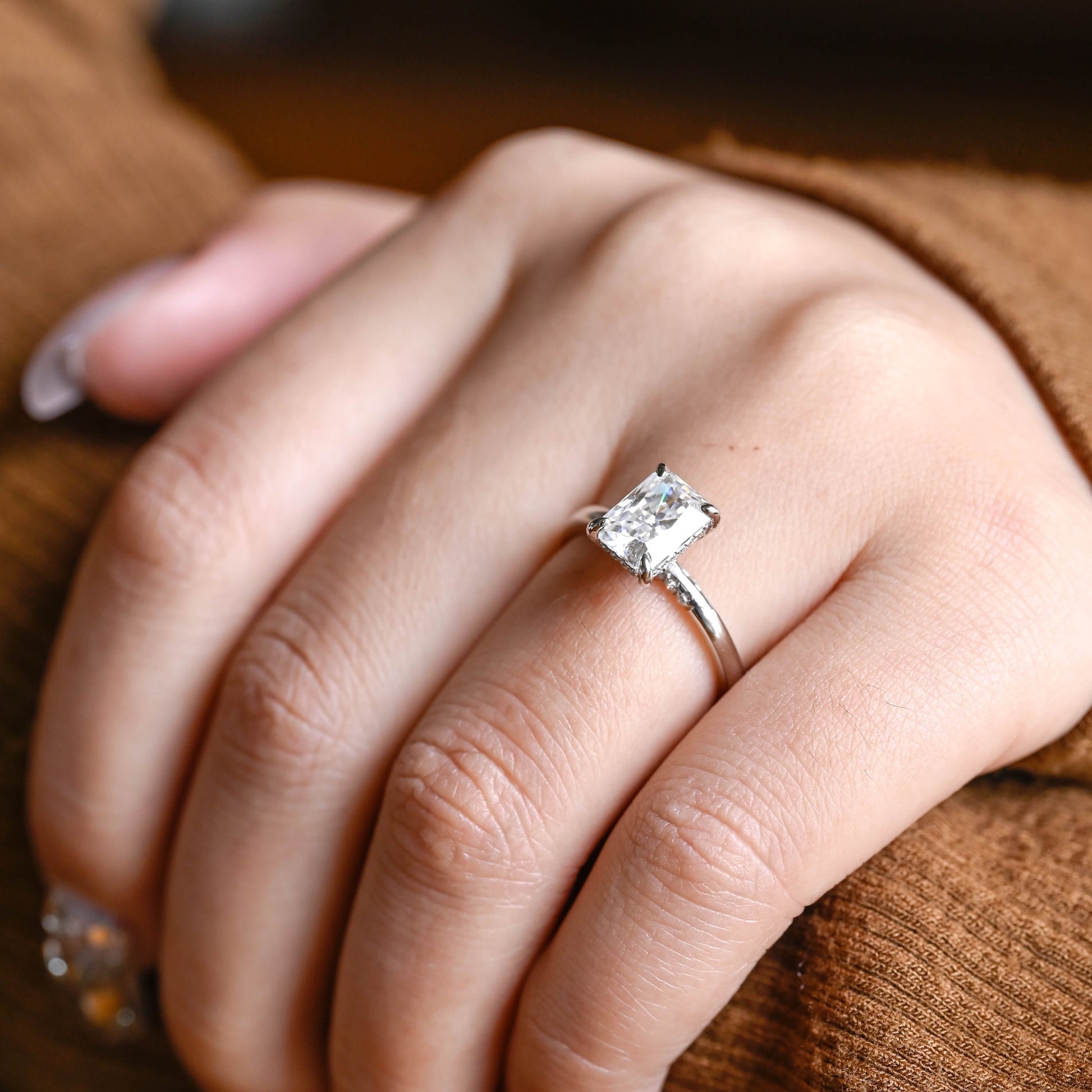 SquareJewelry Radiant Cut Bridal Set Solid Gold Radiant Cut Moissanite Wedding Ring Set
