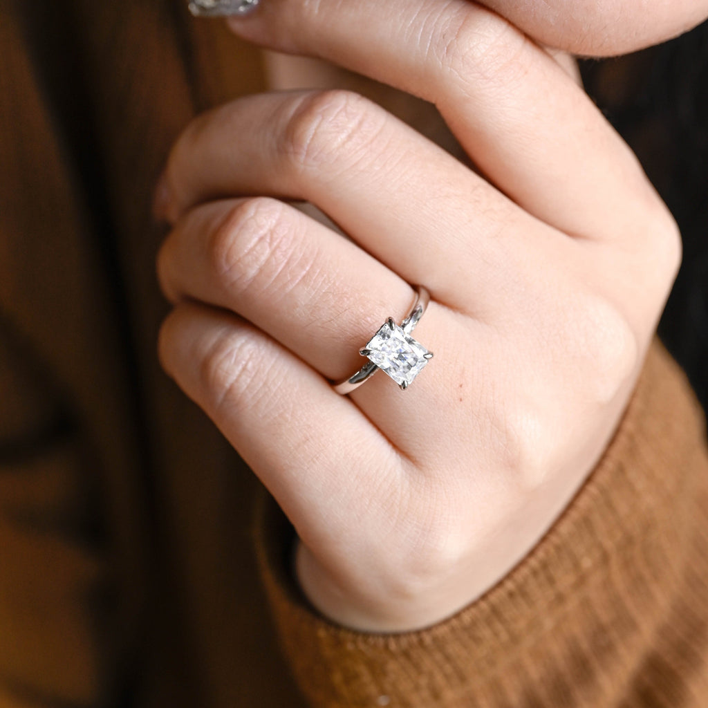 SquareJewelry Radiant Cut Bridal Set Solid Gold Radiant Cut Moissanite Wedding Ring Set
