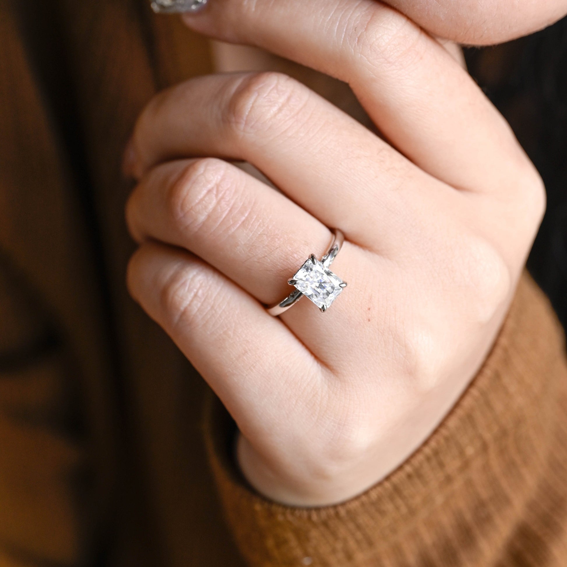 SquareJewelry Radiant Cut Bridal Set Solid Gold Radiant Cut Moissanite Wedding Ring Set