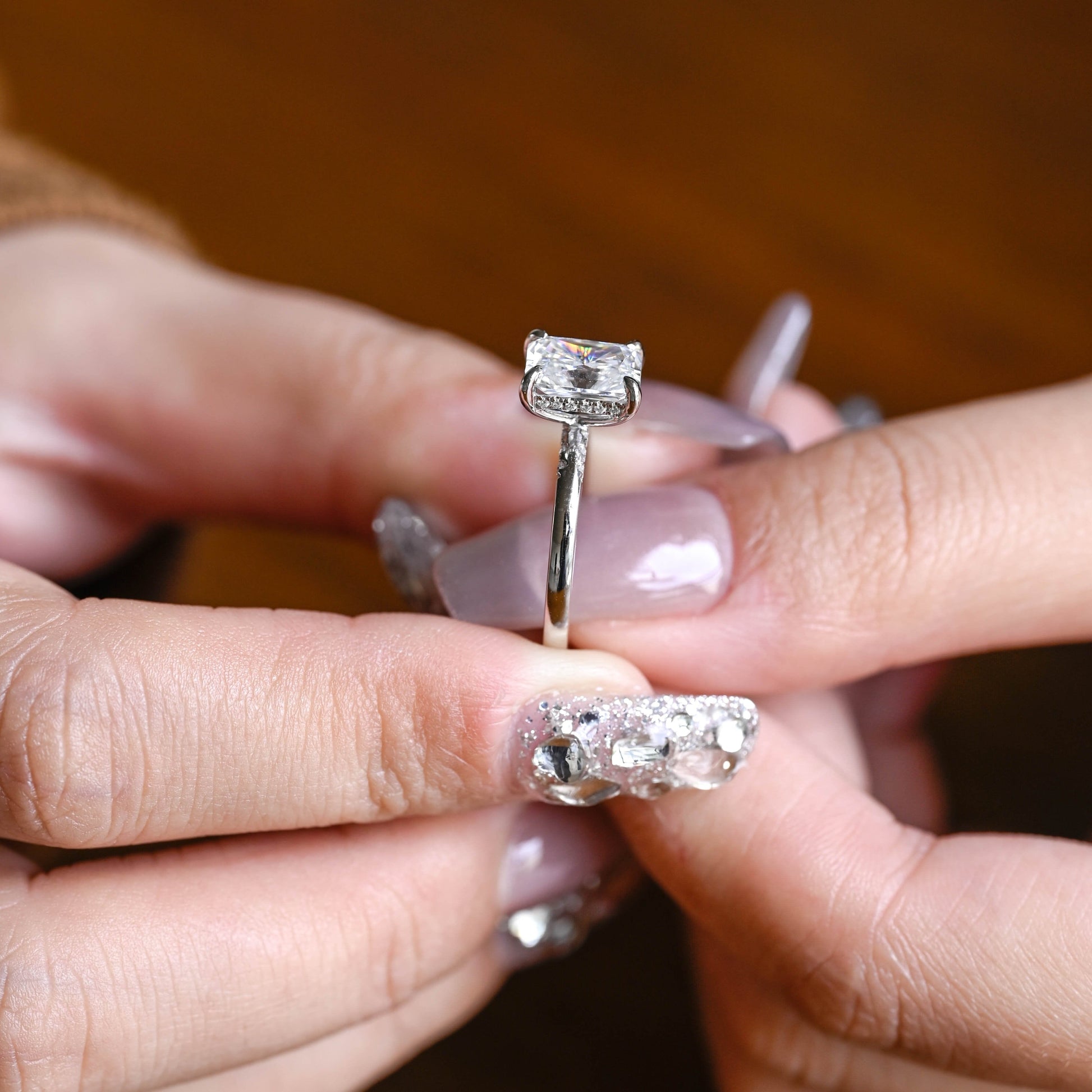 SquareJewelry Radiant Cut Bridal Set Solid Gold Radiant Cut Moissanite Wedding Ring Set