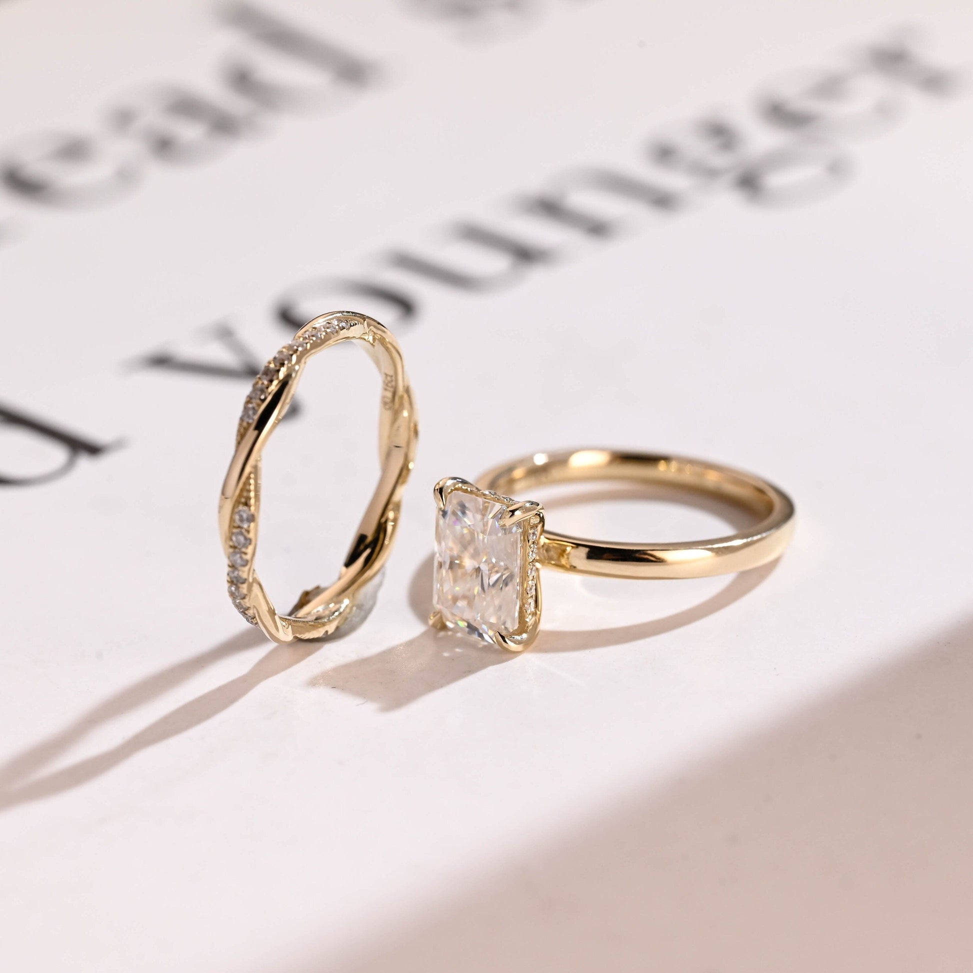 SquareJewelry Radiant Cut Bridal Set Solid Gold Radiant Cut Moissanite Wedding Ring Set