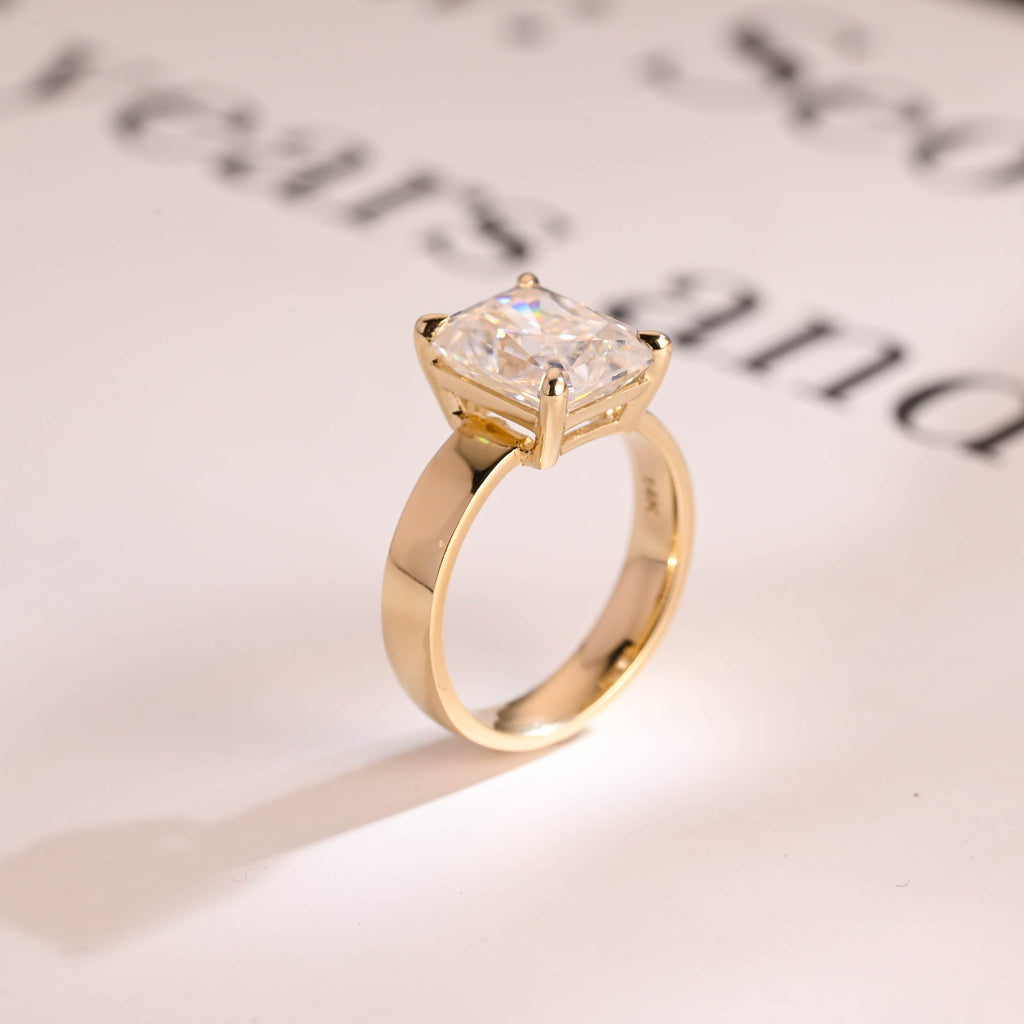 SquareJewelry radiant cut moissanite engagement ring Solid Gold 4mm Wide Band Radiant Cut Moissanite Engagement Ring