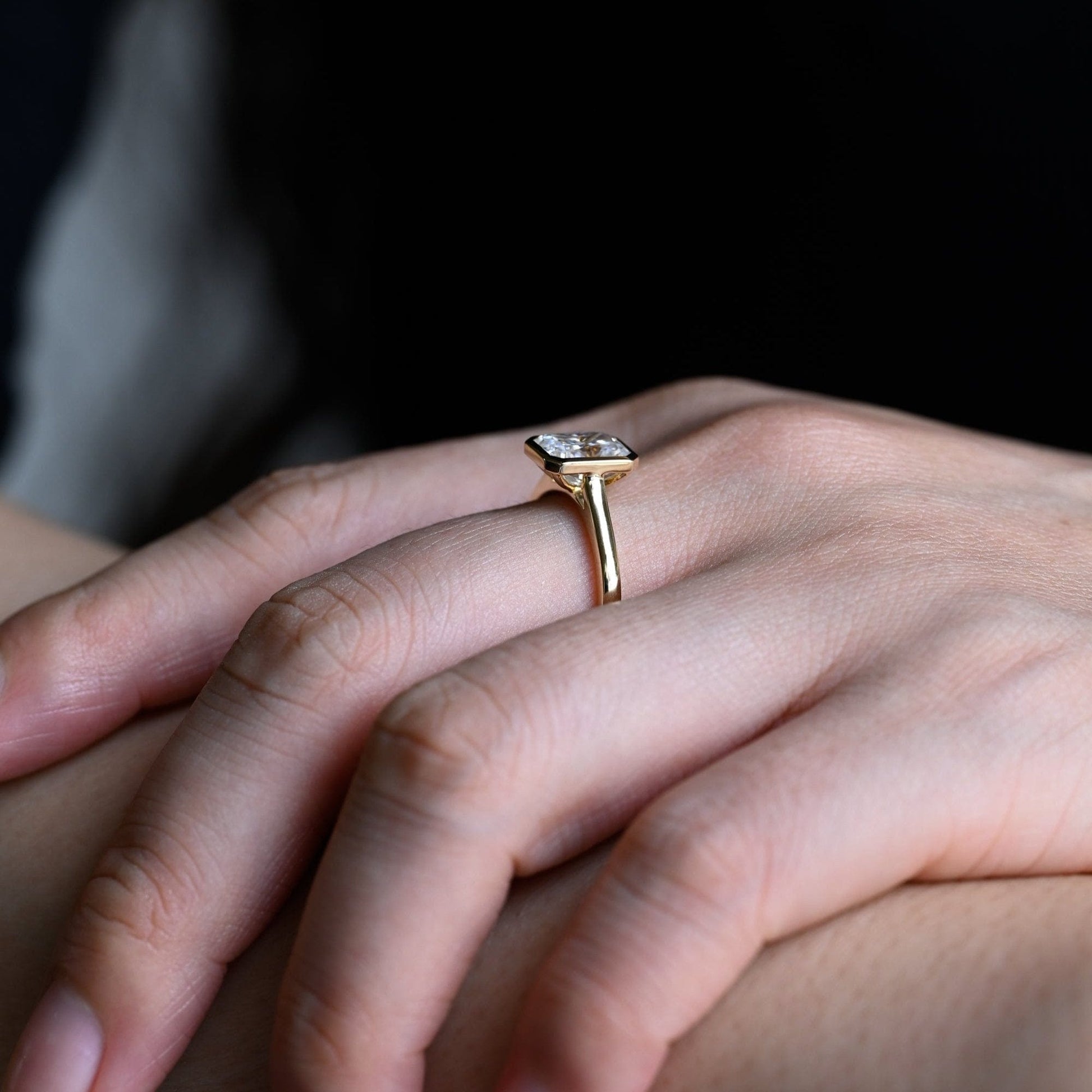 SquareJewelry radiant cut moissanite engagement ring Solid Gold Bezel Solitaire Radiant Cut Moissanite Engagement Ring