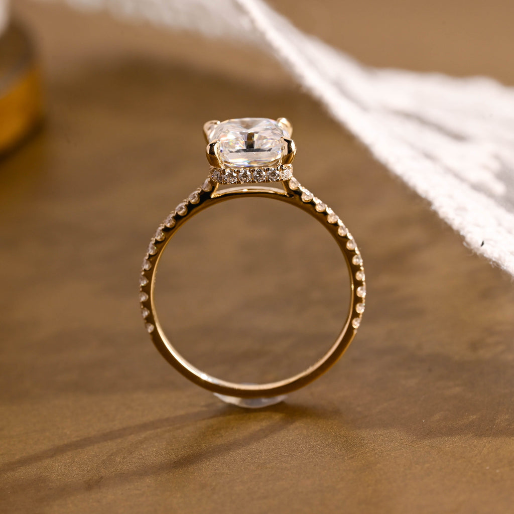 SquareJewelry radiant cut moissanite engagement ring Solid Gold Hidden Halo Radiant Cut Moissanite Engagement Ring