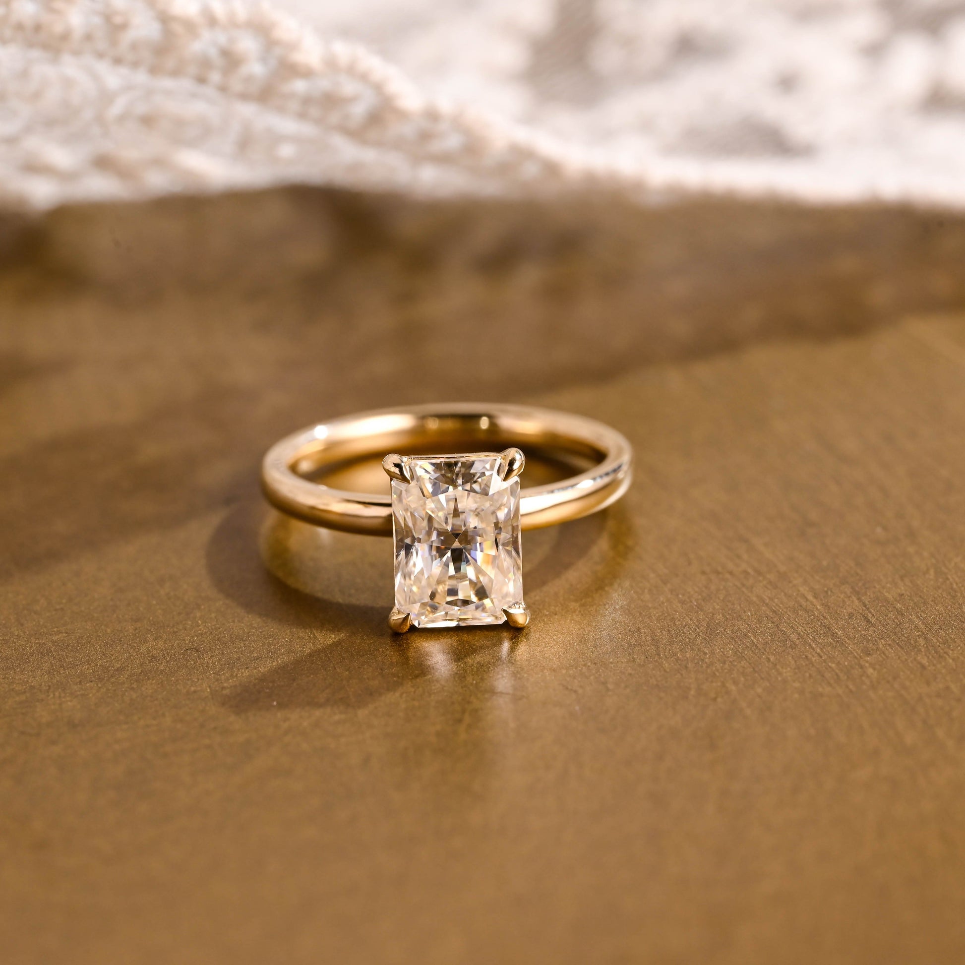 SquareJewelry radiant cut moissanite engagement ring Solid Gold Solitaire Radiant Cut Moissanite Engagement Ring