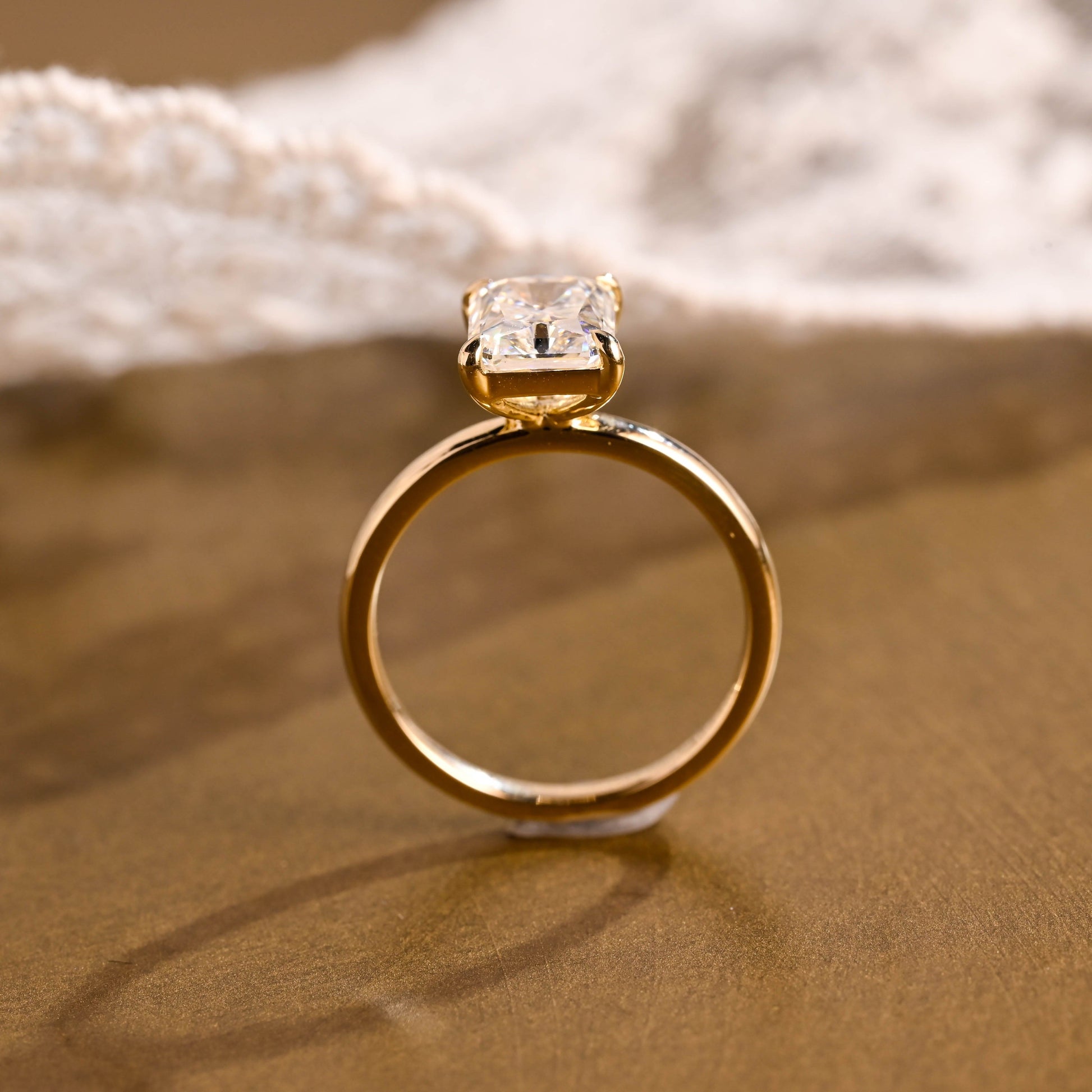 SquareJewelry radiant cut moissanite engagement ring Solid Gold Solitaire Radiant Cut Moissanite Engagement Ring