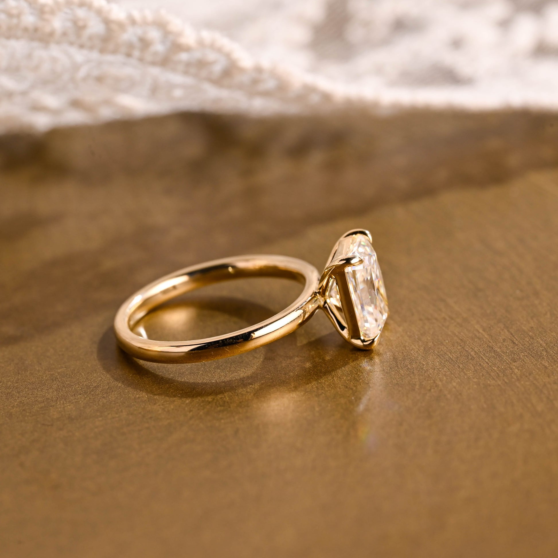 SquareJewelry radiant cut moissanite engagement ring Solid Gold Solitaire Radiant Cut Moissanite Engagement Ring