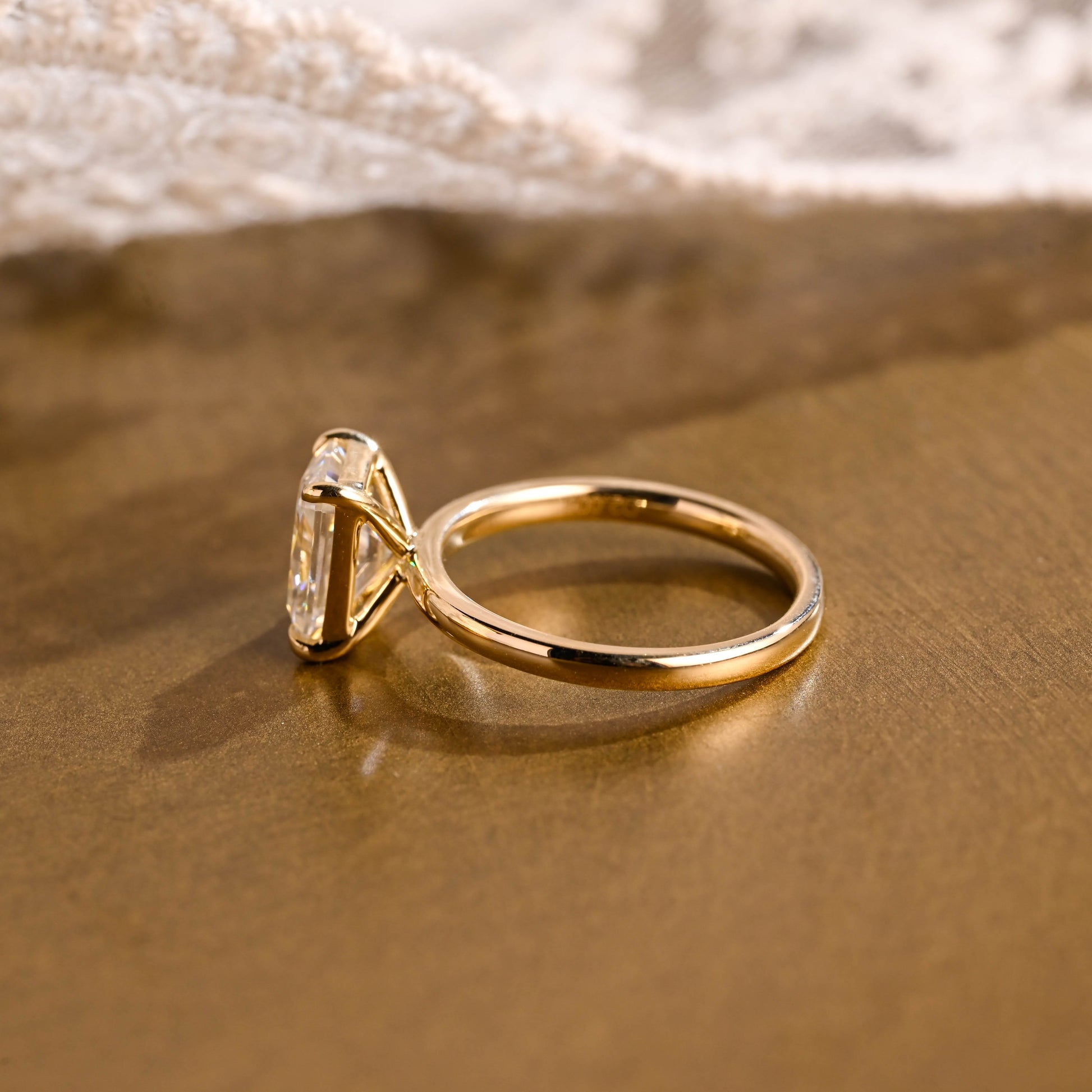 SquareJewelry radiant cut moissanite engagement ring Solid Gold Solitaire Radiant Cut Moissanite Engagement Ring