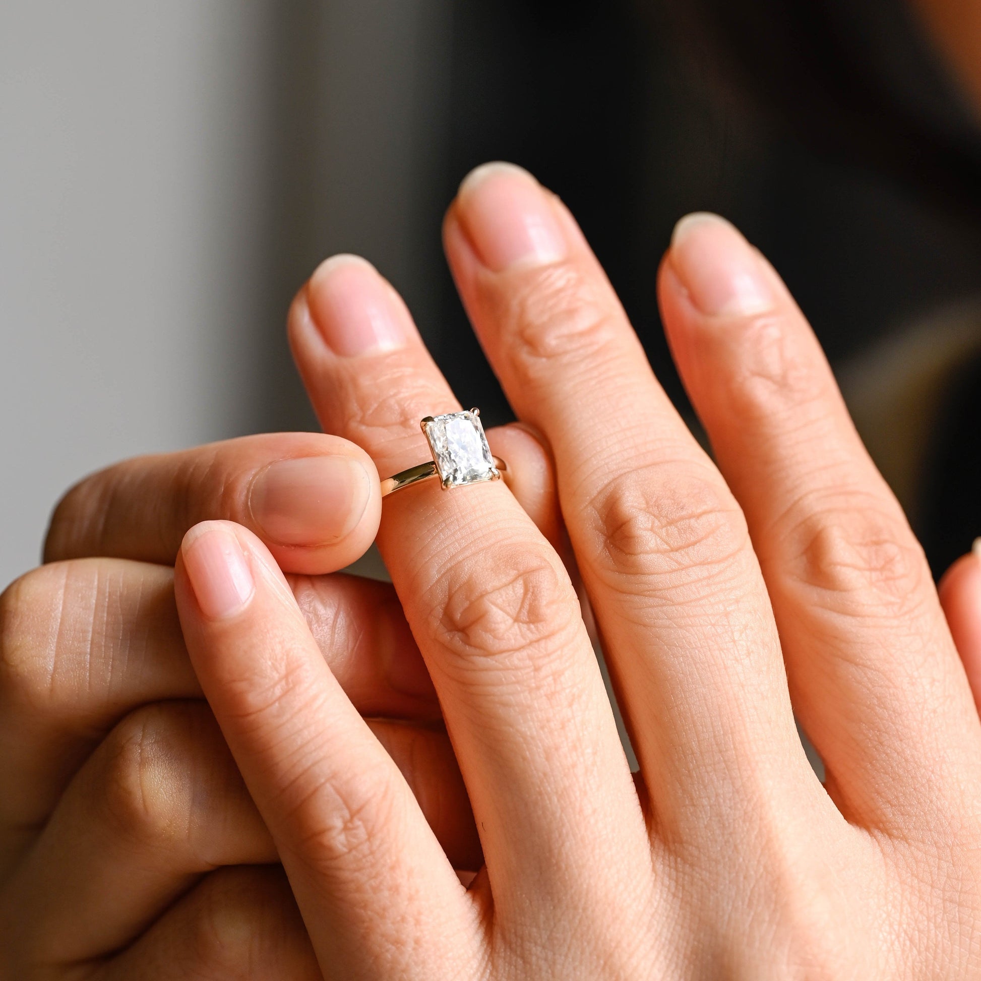 SquareJewelry radiant cut moissanite engagement ring Solid Gold Solitaire Radiant Cut Moissanite Engagement Ring