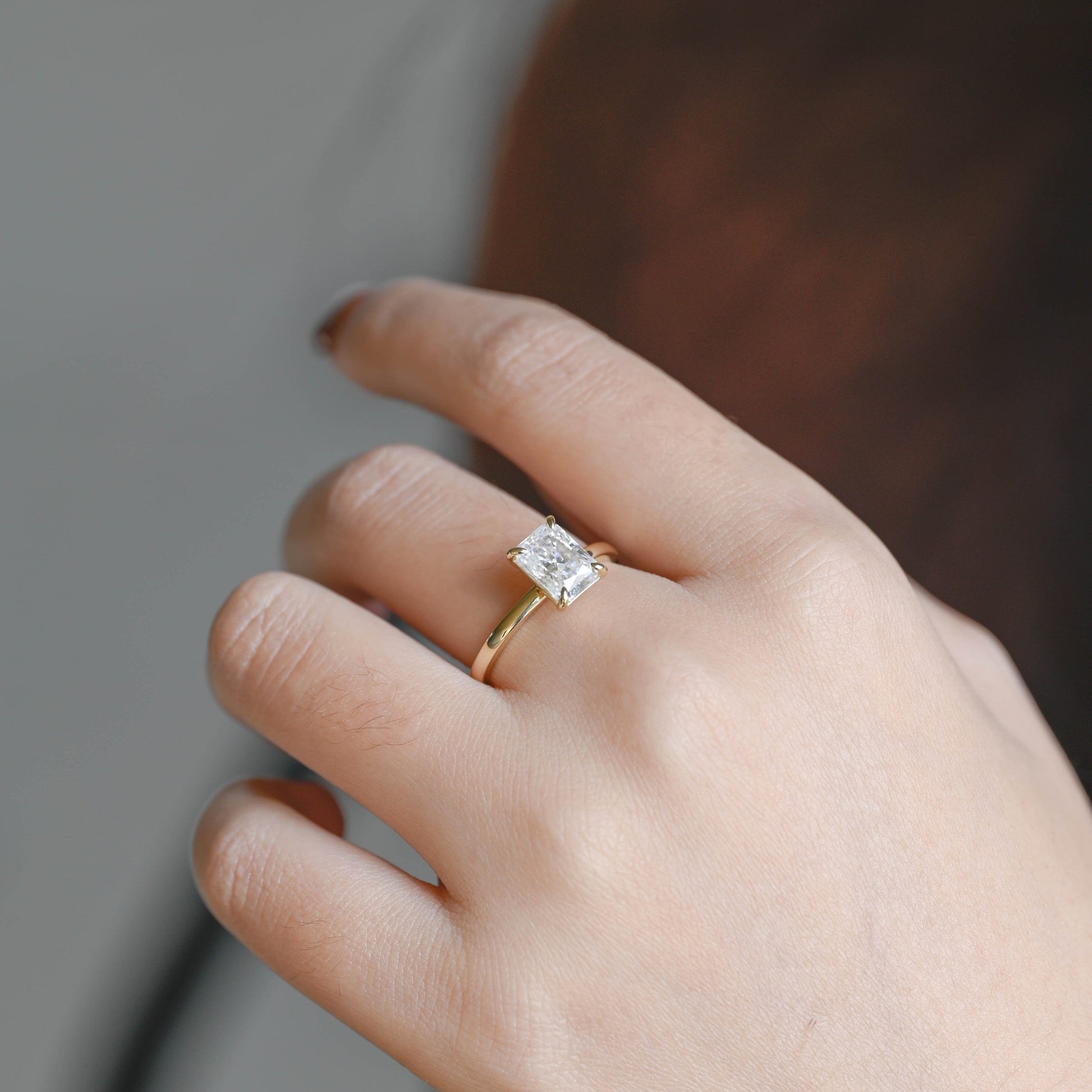 SquareJewelry radiant cut moissanite engagement ring Solid Gold Solitaire Radiant Cut Moissanite Engagement Ring