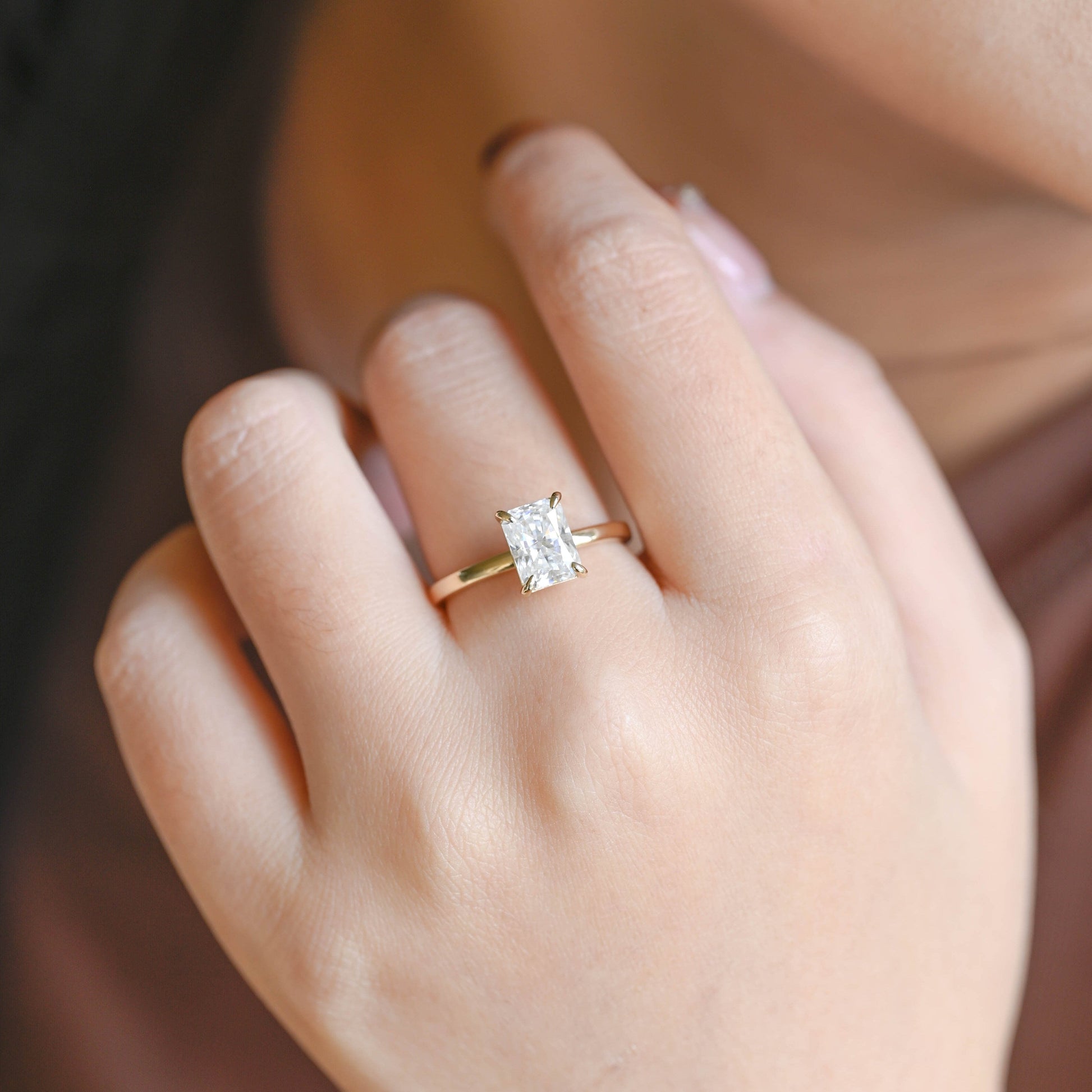 SquareJewelry radiant cut moissanite engagement ring Solid Gold Solitaire Radiant Cut Moissanite Engagement Ring