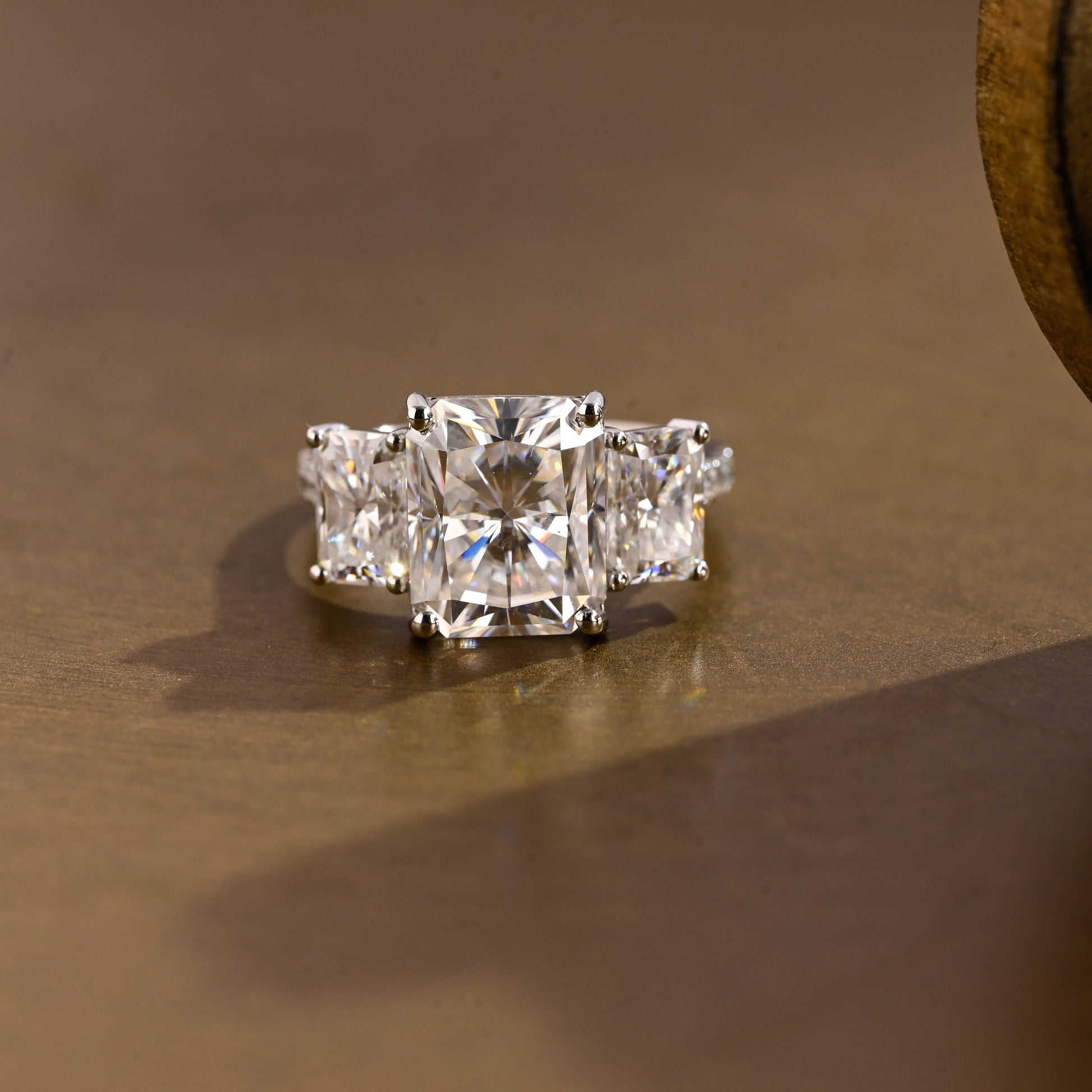 SquareJewelry radiant cut moissanite engagement ring Solid Gold Three Stone Radiant Cut Moissanite Engagement Ring