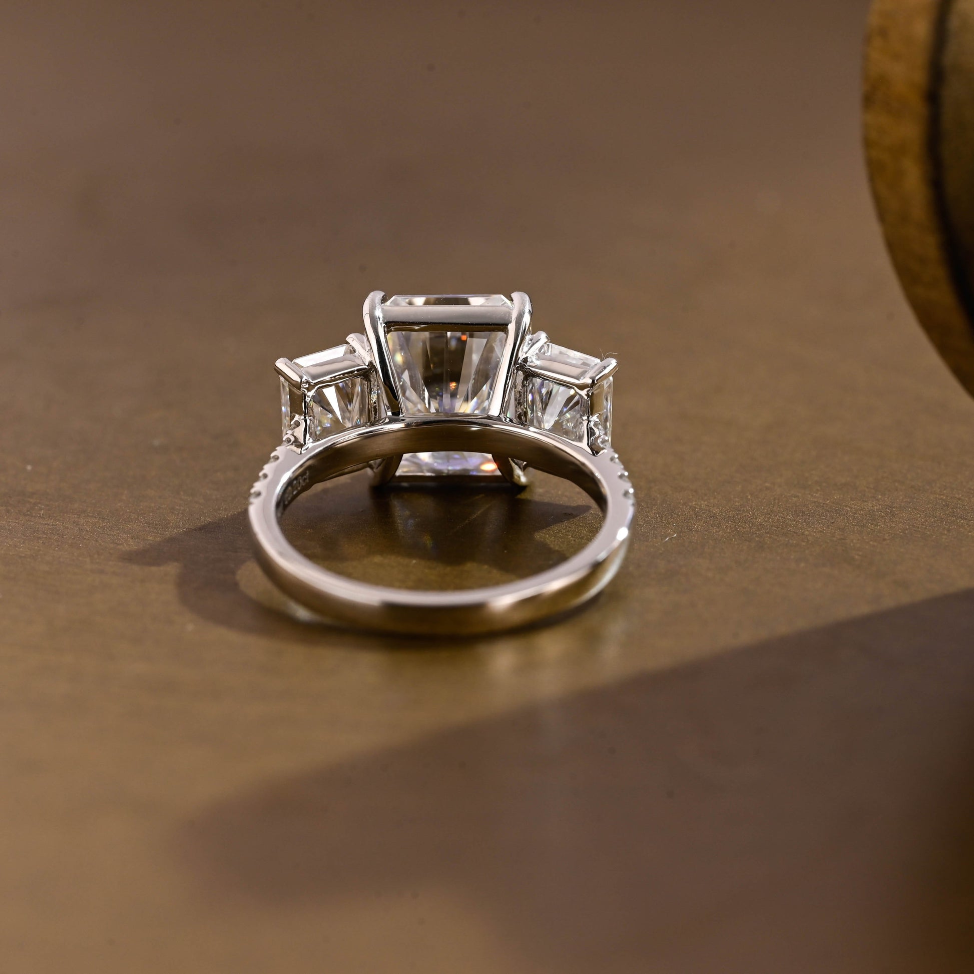 SquareJewelry radiant cut moissanite engagement ring Solid Gold Three Stone Radiant Cut Moissanite Engagement Ring
