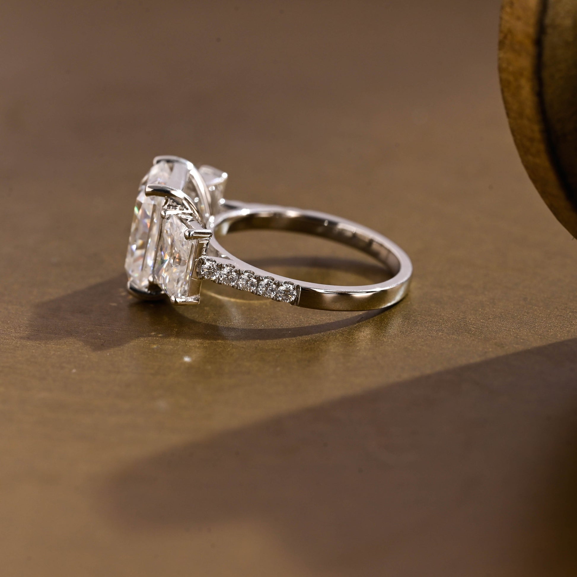 SquareJewelry radiant cut moissanite engagement ring Solid Gold Three Stone Radiant Cut Moissanite Engagement Ring