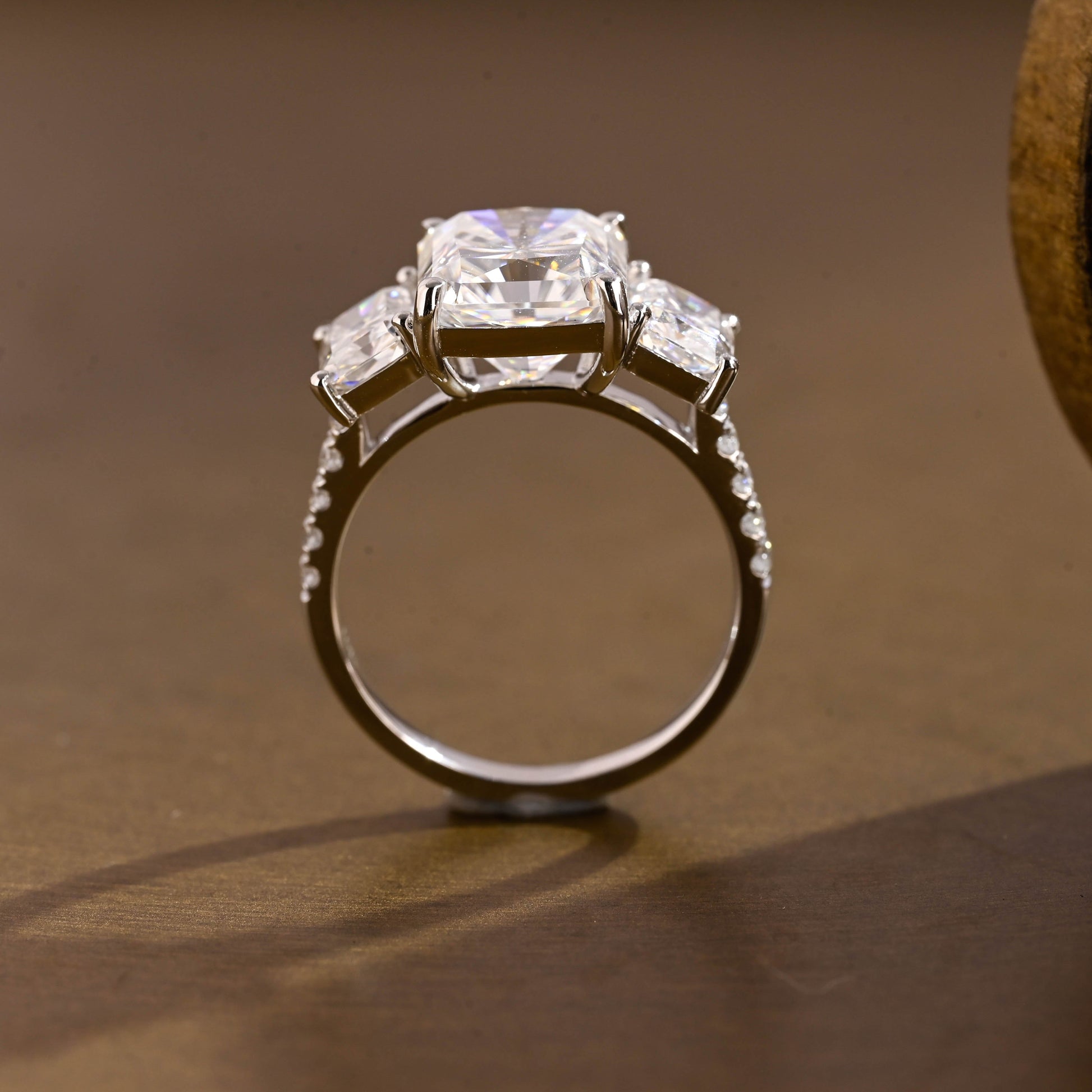 SquareJewelry radiant cut moissanite engagement ring Solid Gold Three Stone Radiant Cut Moissanite Engagement Ring