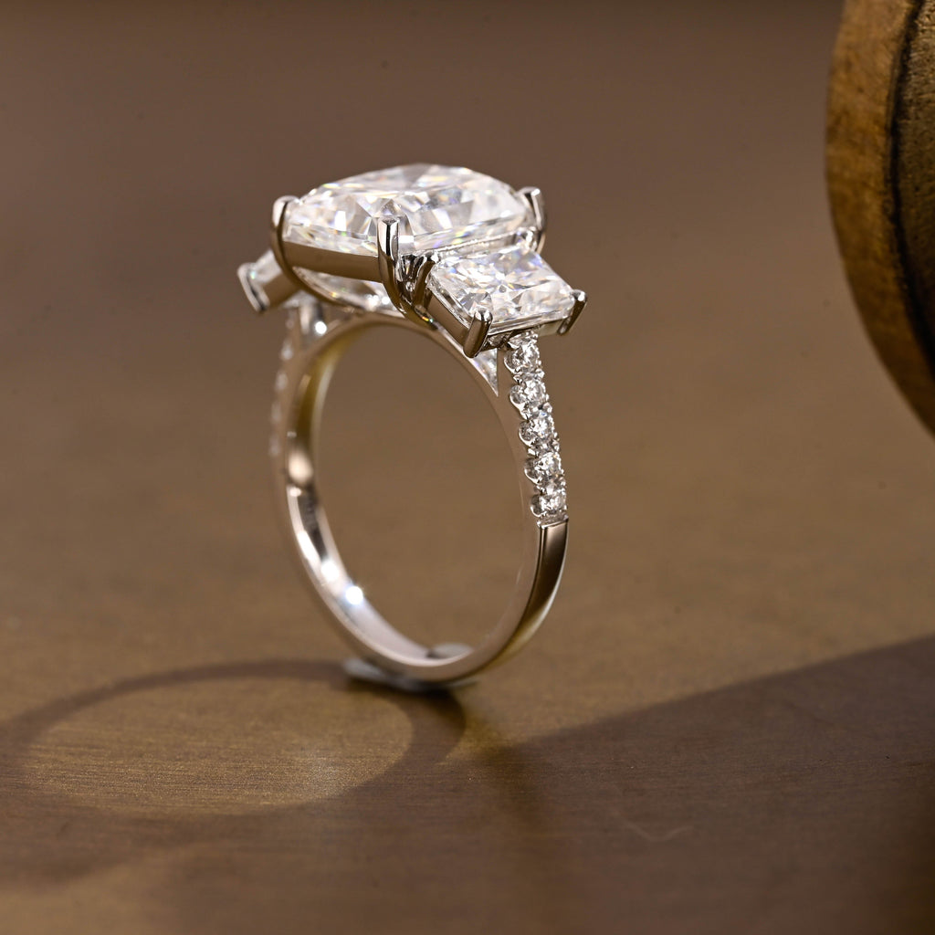 SquareJewelry radiant cut moissanite engagement ring Solid Gold Three Stone Radiant Cut Moissanite Engagement Ring