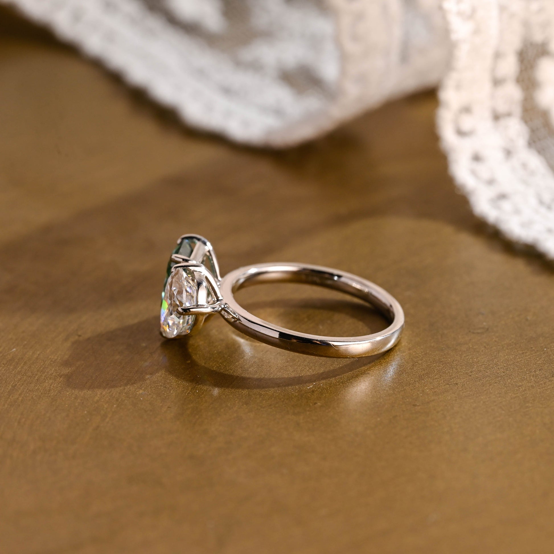 SquareJewelry radiant cut moissanite engagement ring Solid Gold Toi et Moi Radiant Cut Green Moissanite & Pear Cut Moissanite Engagement Ring