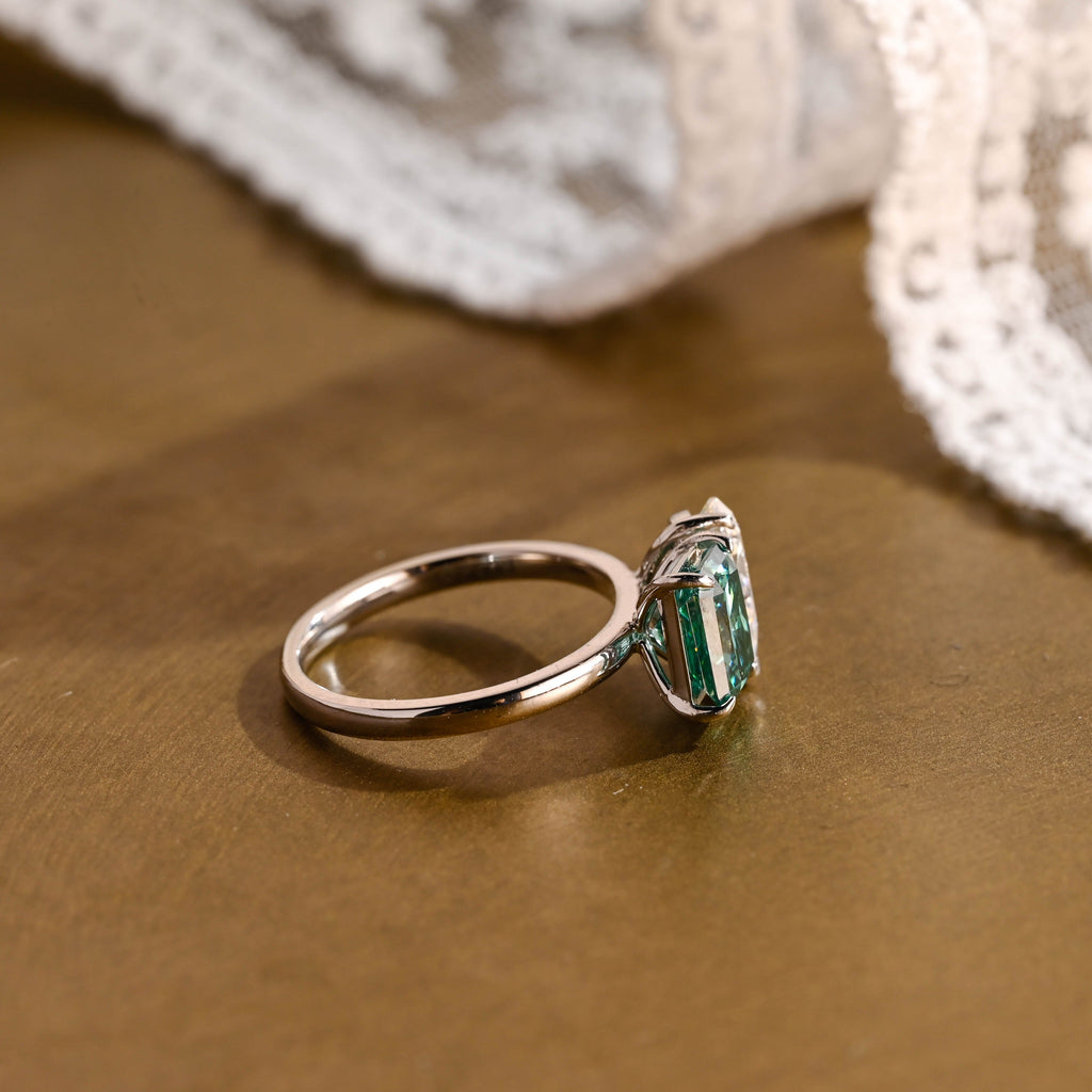 SquareJewelry radiant cut moissanite engagement ring Solid Gold Toi et Moi Radiant Cut Green Moissanite & Pear Cut Moissanite Engagement Ring