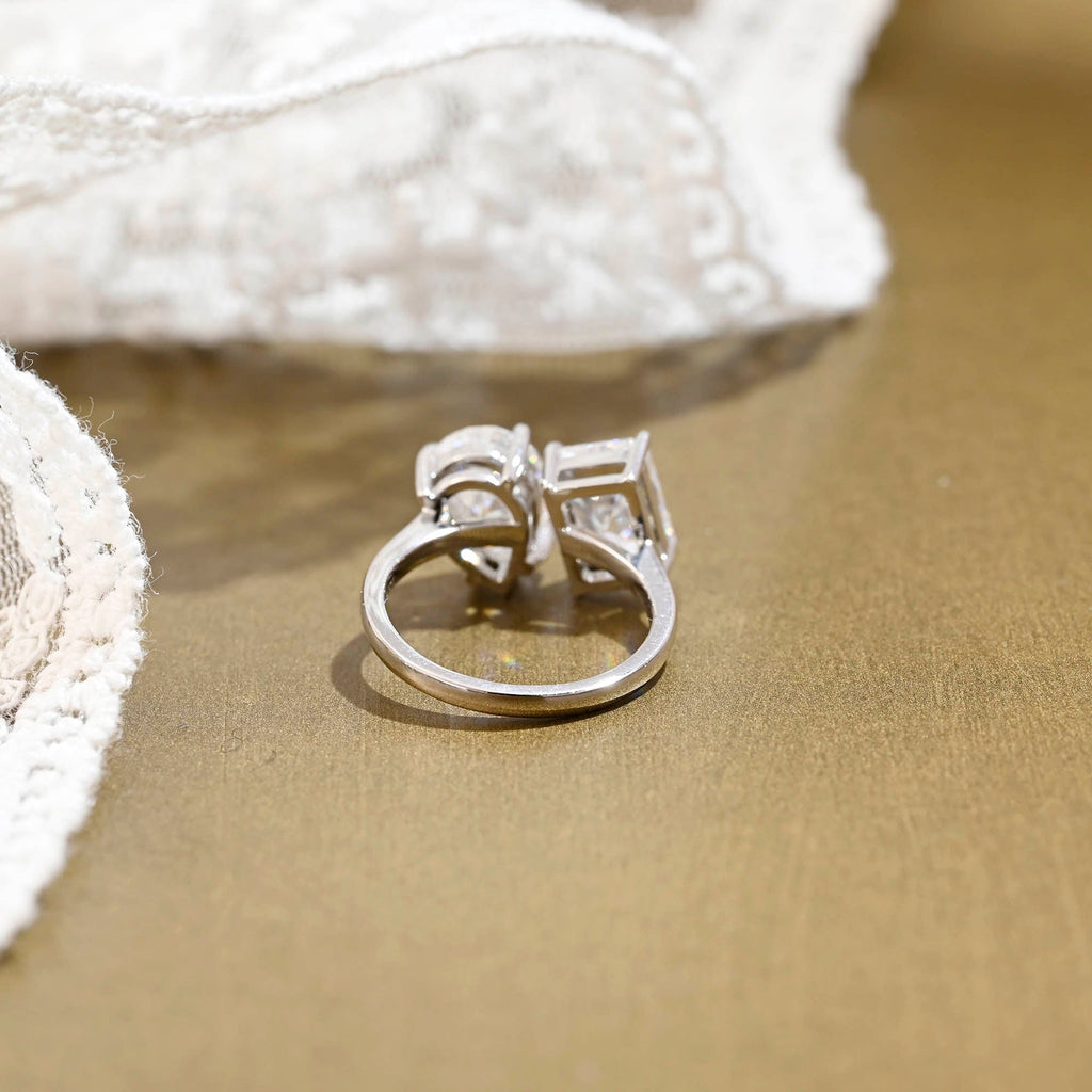 SquareJewelry radiant cut moissanite engagement ring Solid Gold Toi et Moi Radiant & Pear Cut Moissanite Engagement Ring