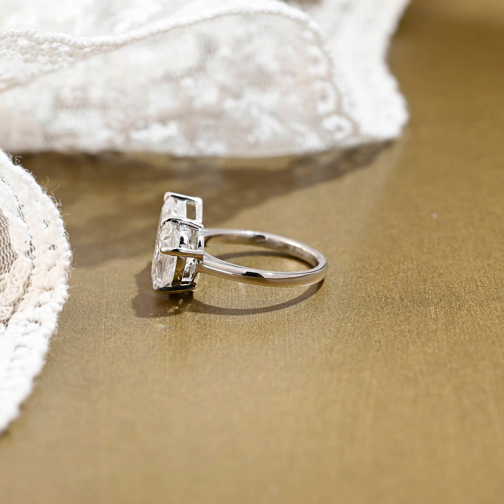 SquareJewelry radiant cut moissanite engagement ring Solid Gold Toi et Moi Radiant & Pear Cut Moissanite Engagement Ring