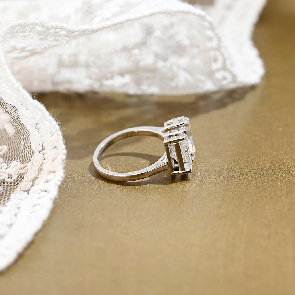 SquareJewelry radiant cut moissanite engagement ring Solid Gold Toi et Moi Radiant & Pear Cut Moissanite Engagement Ring