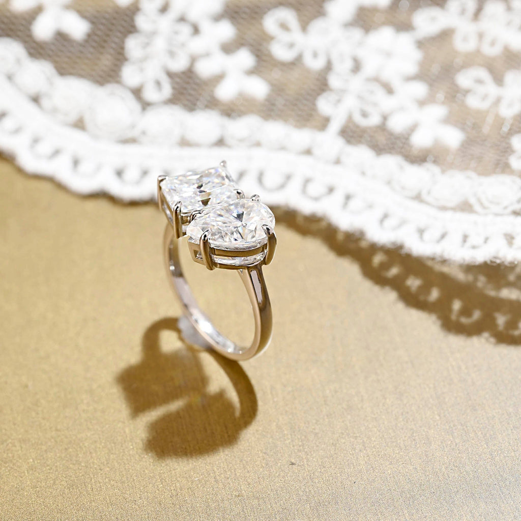 SquareJewelry radiant cut moissanite engagement ring Solid Gold Toi et Moi Radiant & Pear Cut Moissanite Engagement Ring